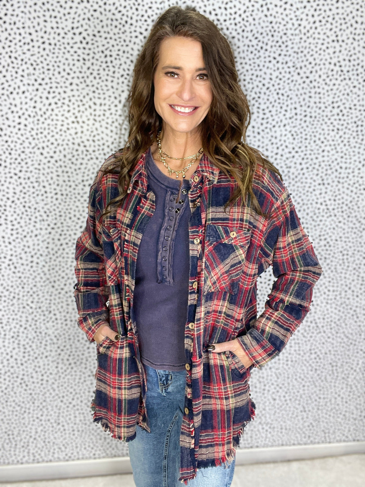 Oli & Hali Fall Park Mineral Washed Plaid Top In 2 Colors *Final Sale*