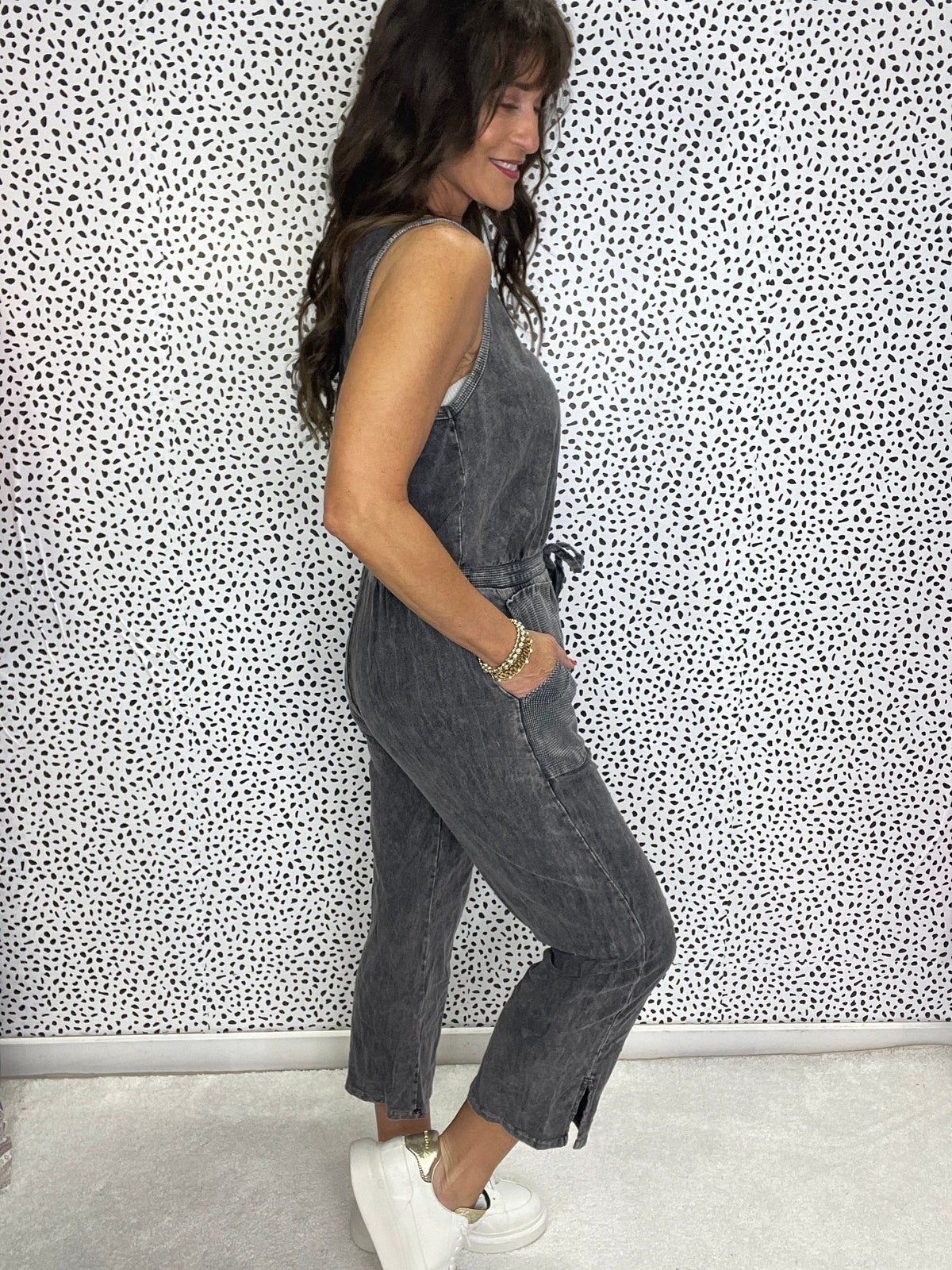 Perfect Days Mineral Washed Jumpsuit In Black *Final Sale*