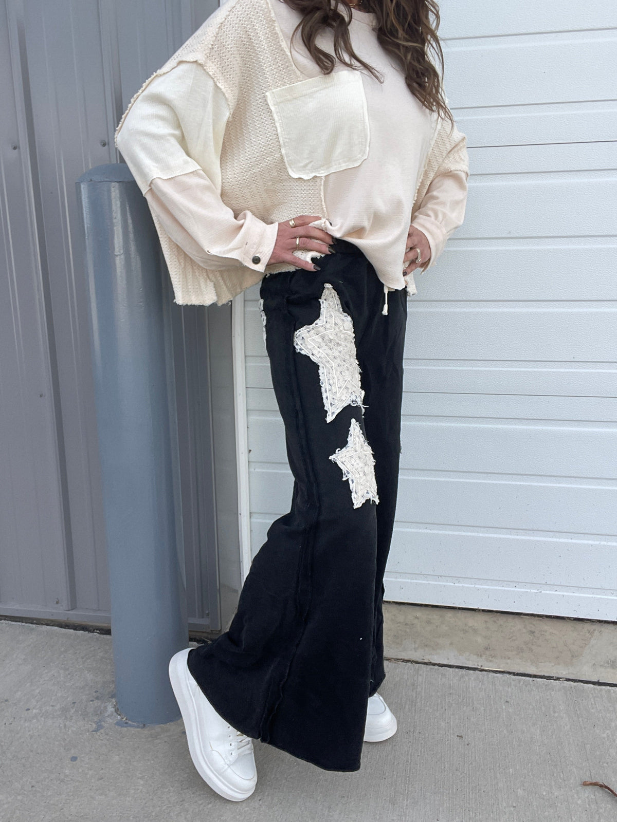 POL Star Light Star Bright Wide Leg Star Patch Pants In 2 Colors *Final Sale*