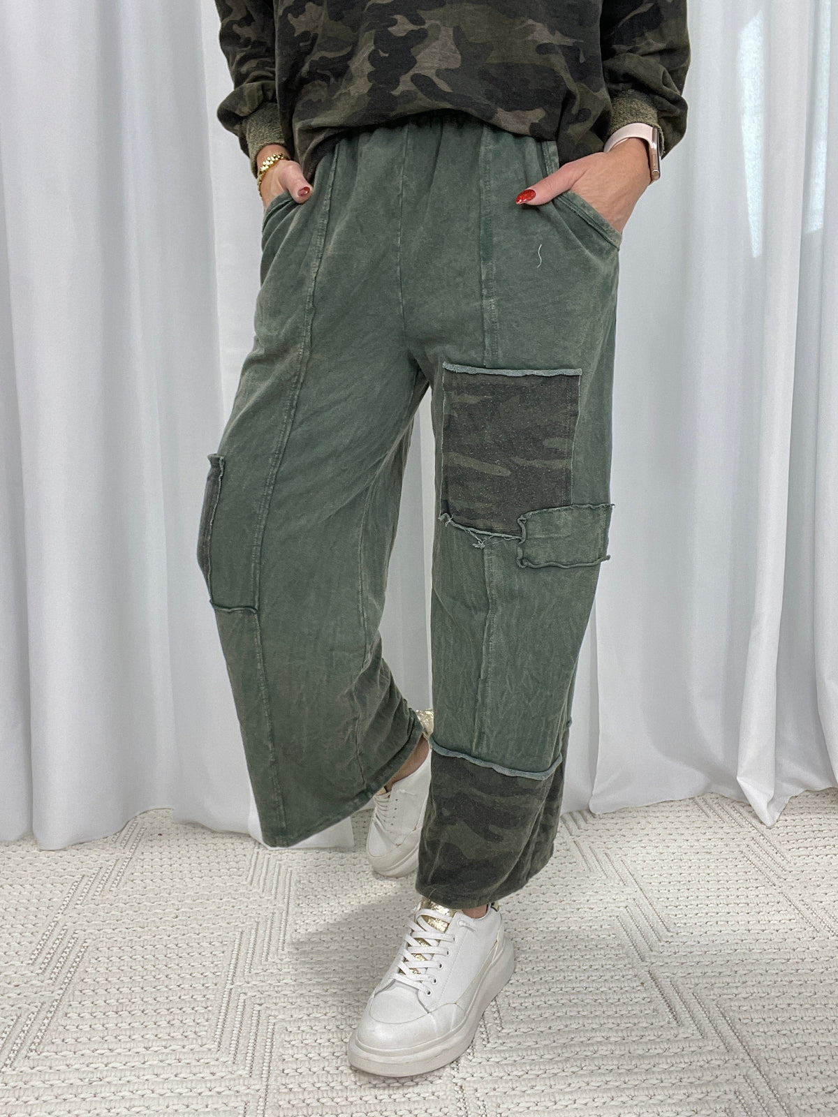 Enjoy Your Day Camo Patch Pants In 4 Colors
