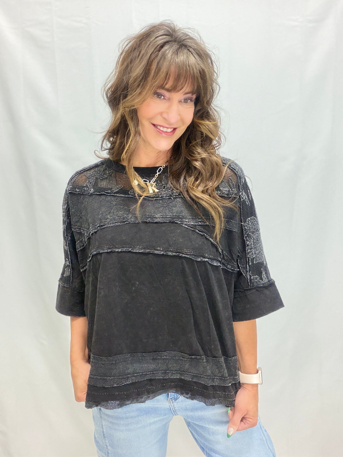Oli & Hali Washed Lacey Loose Top *Final Sale*