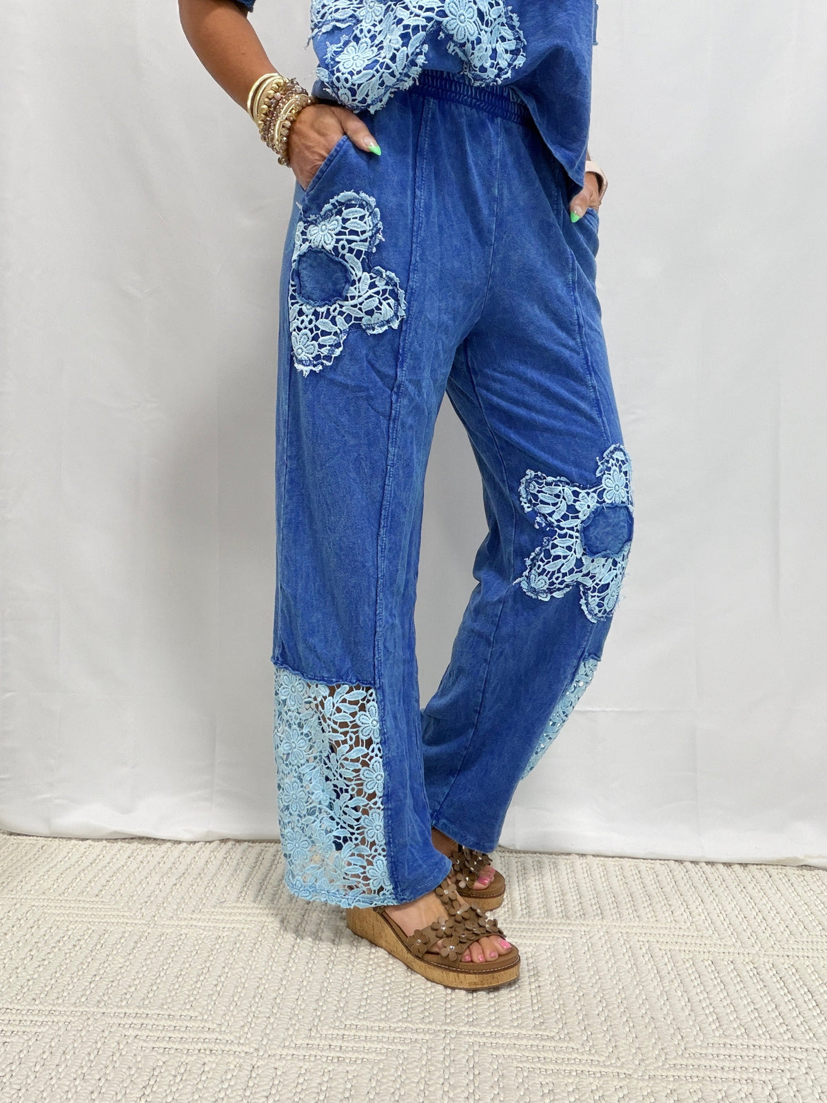 Floral Fun Crochet Patched Pants In 4 Colors
