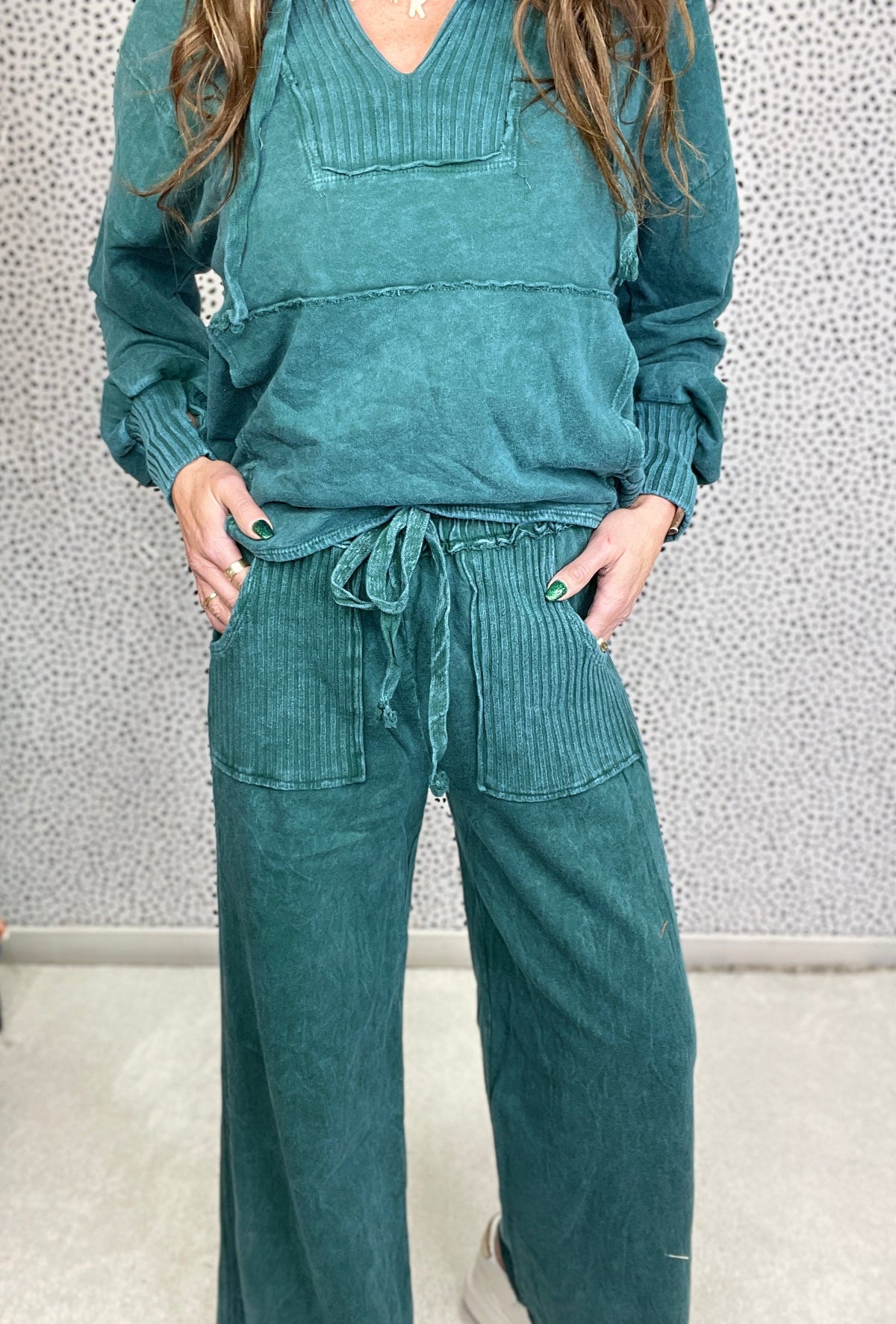Lucky Lady Ribbed Accent Easy Mineral Wash Pants In 6 Colors
