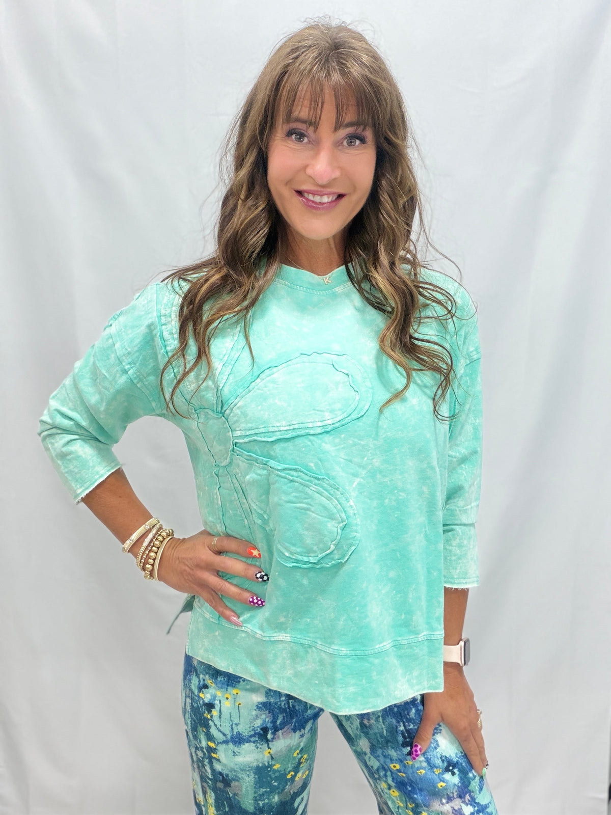 Garden Drive Oversized Long Sleeve Sweatshirt In Aqua