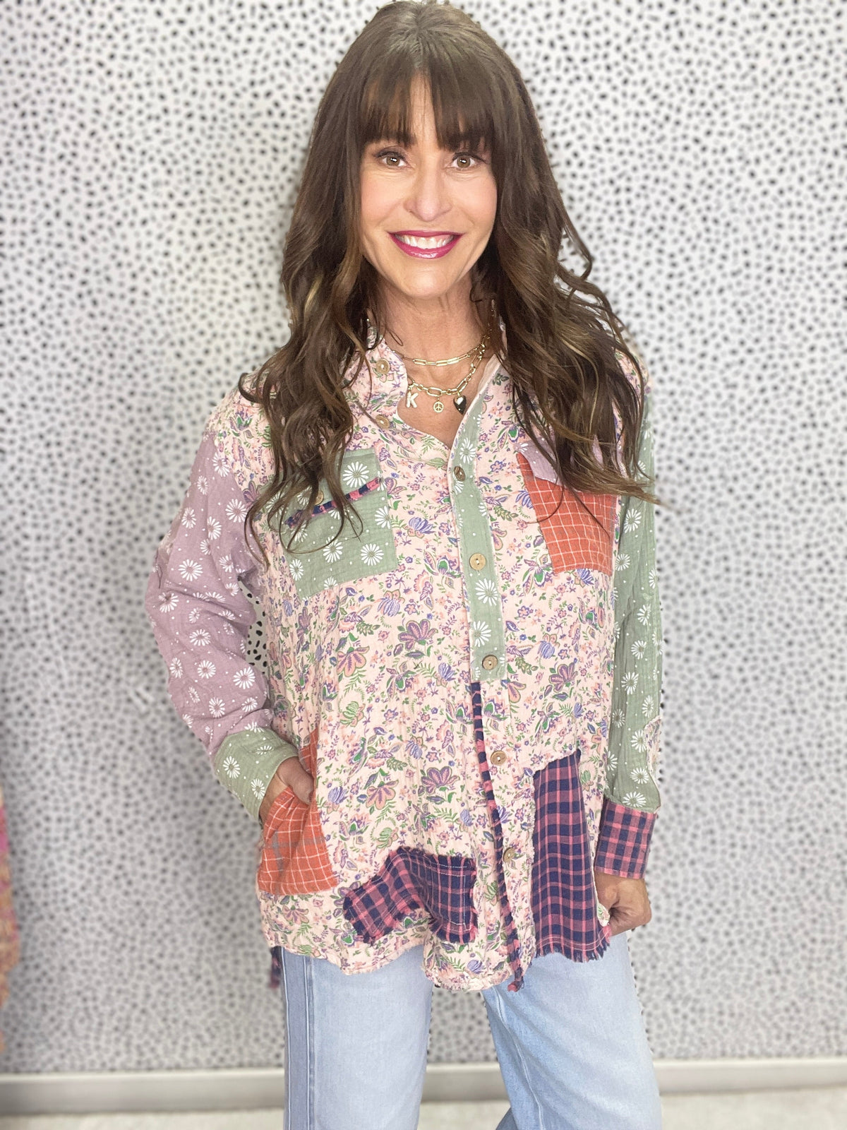 Dancing In The Rain Mixed Multi Colored Button Front Shirt