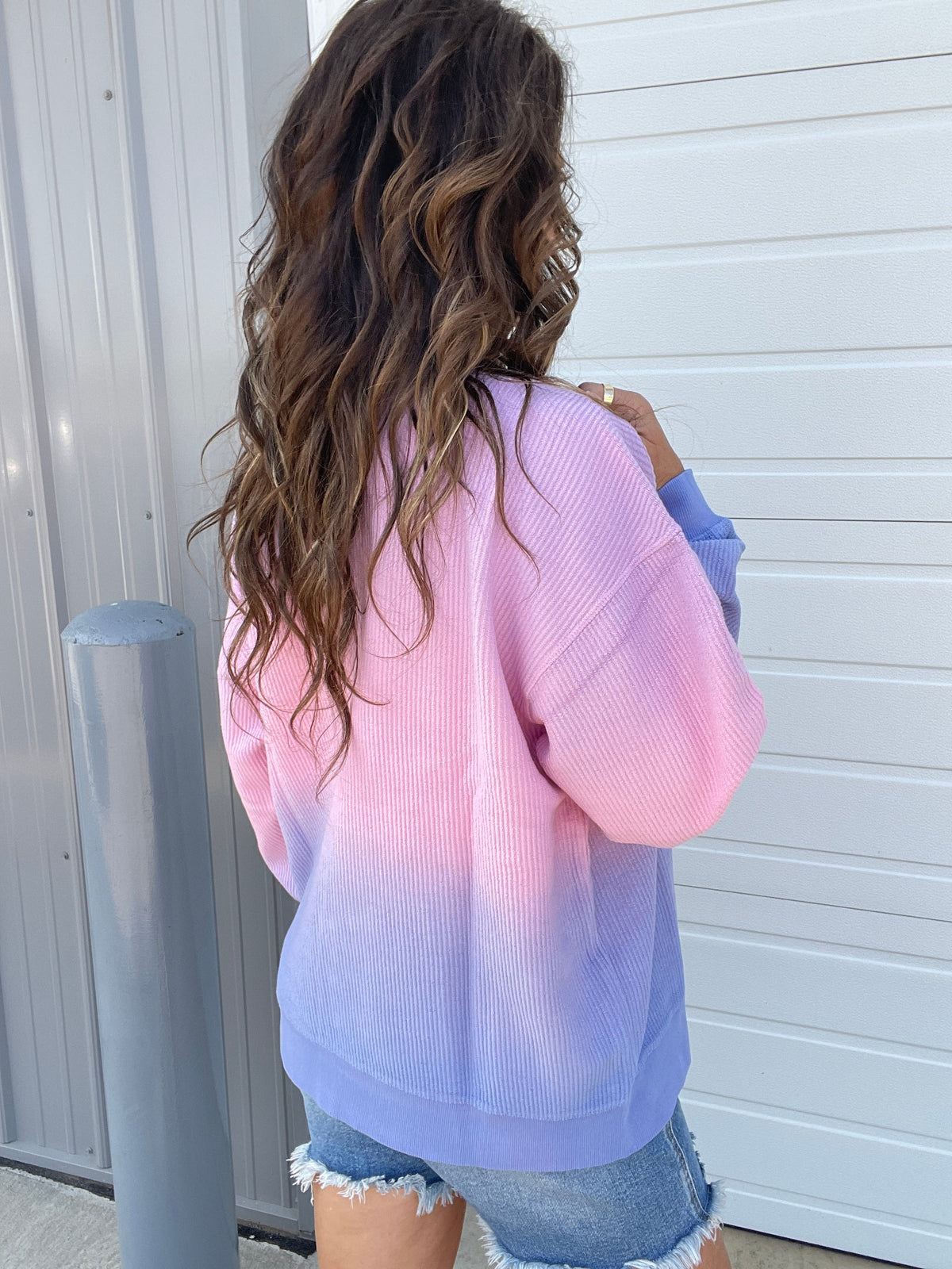 Summer Skies Ombre Purple, Pink, Blue Snow Washed Corded Crewneck