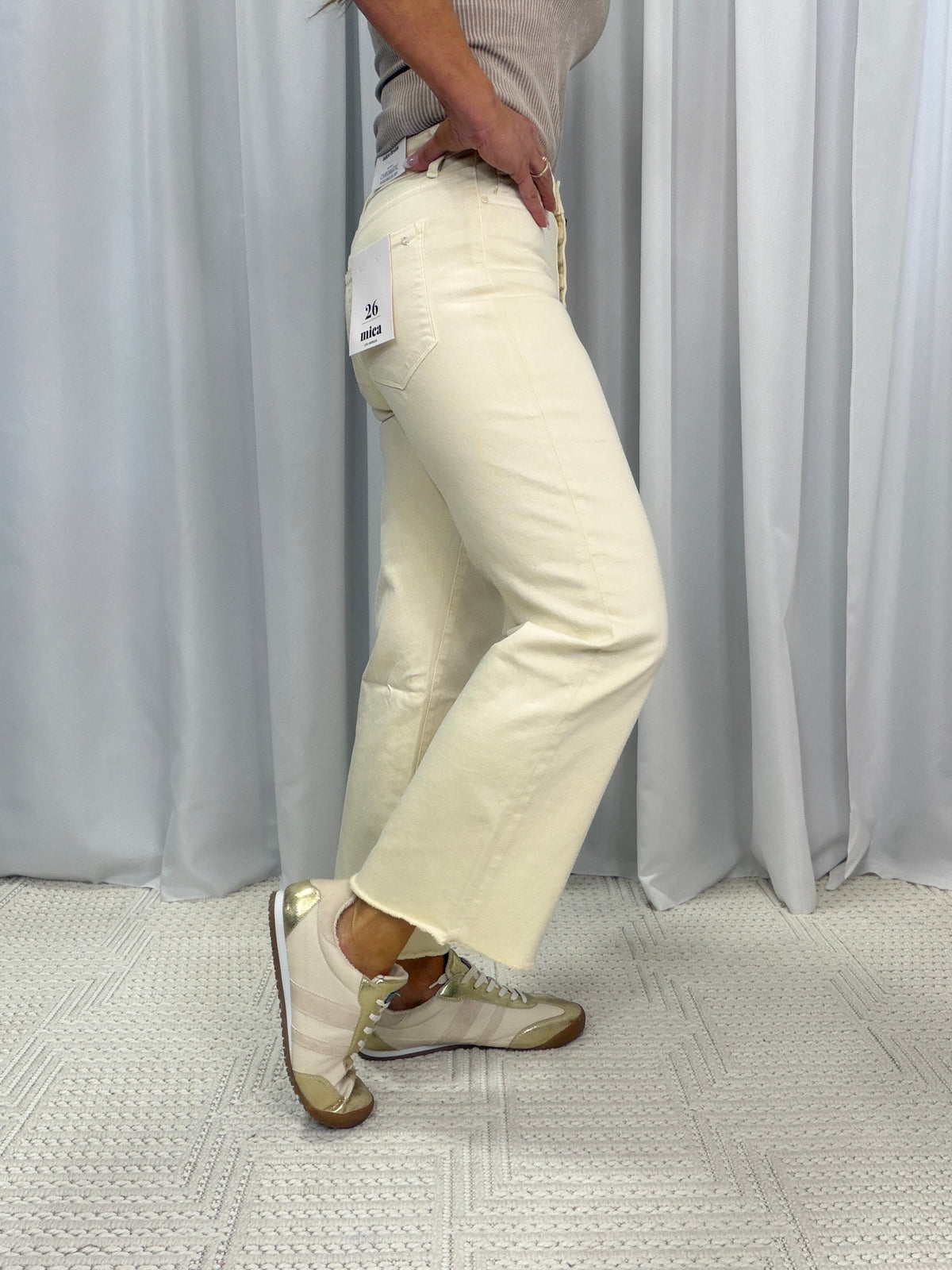 Mica Cream Wash High Rise Button Front Wide Crop Jeans 304 *Final Sale*