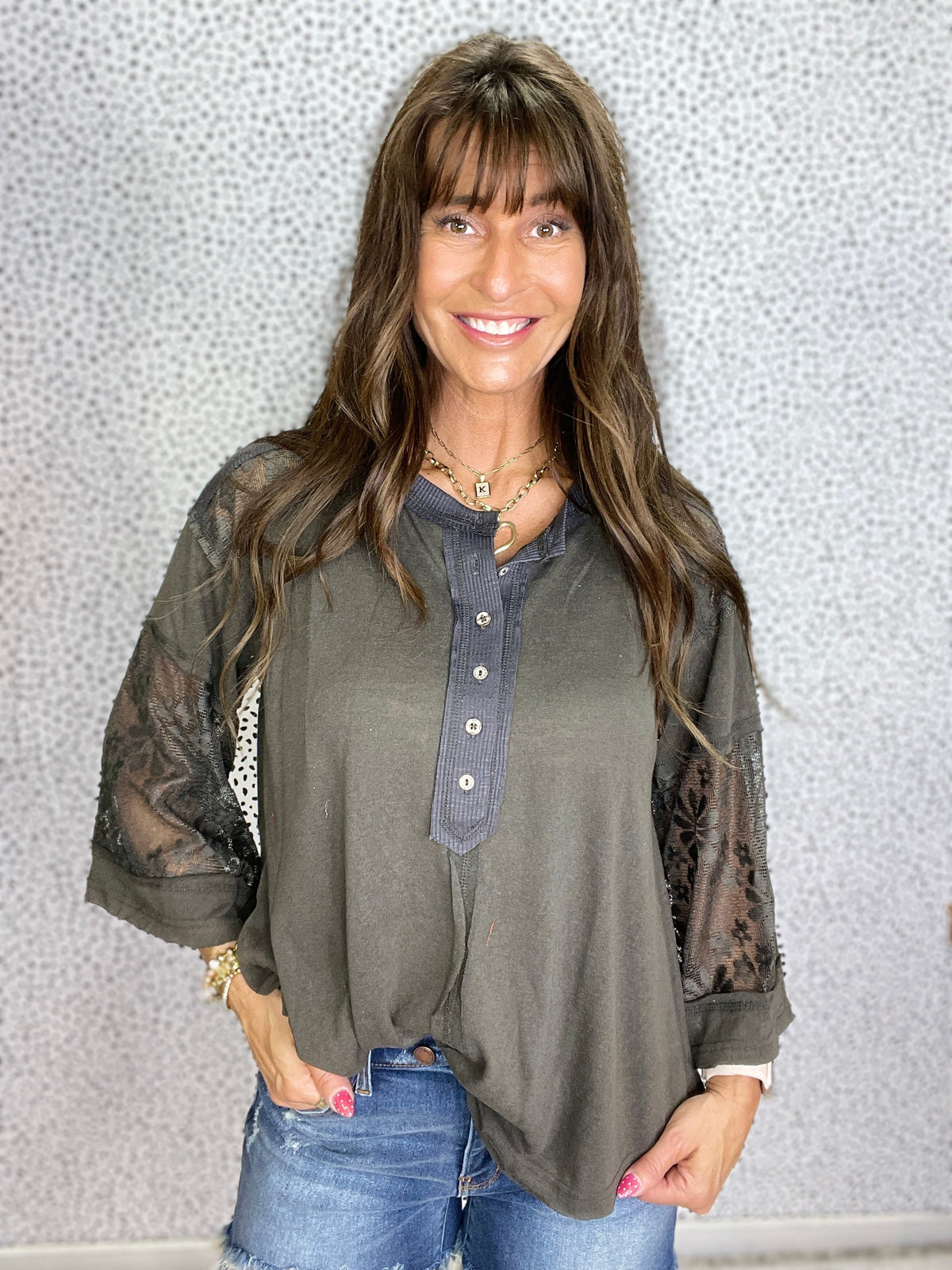 Pol Midnight Muse Lace Henley In 4 Colors