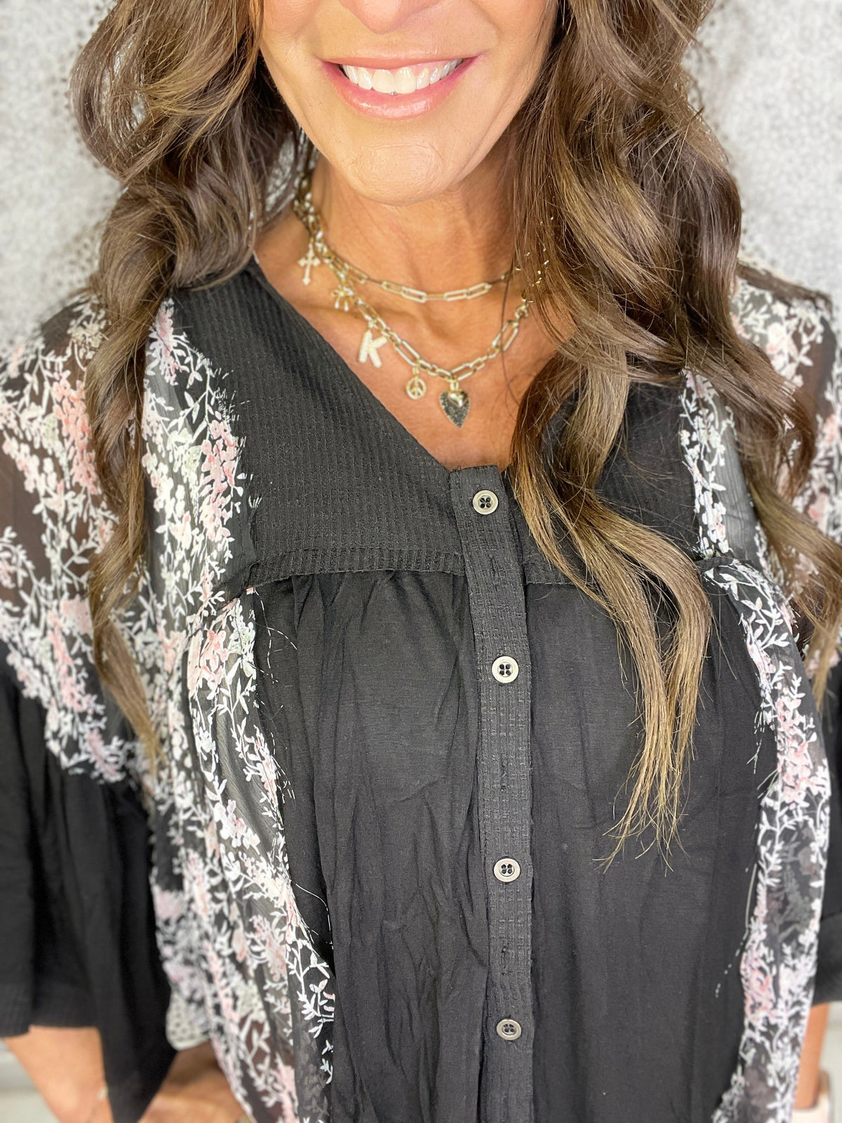 Pol Flora Breeze Mixed Hoodie Top in 2 Colors