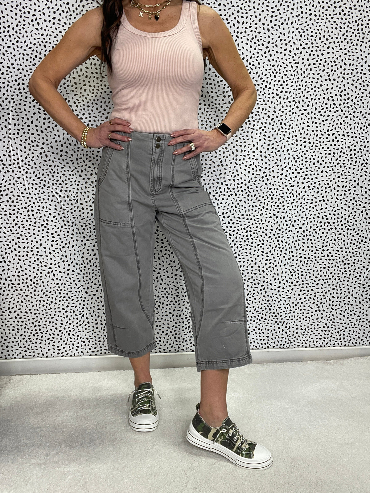 Oli & Hali Everything Left Cropped Trouser Pants In Grey *Final Sale*