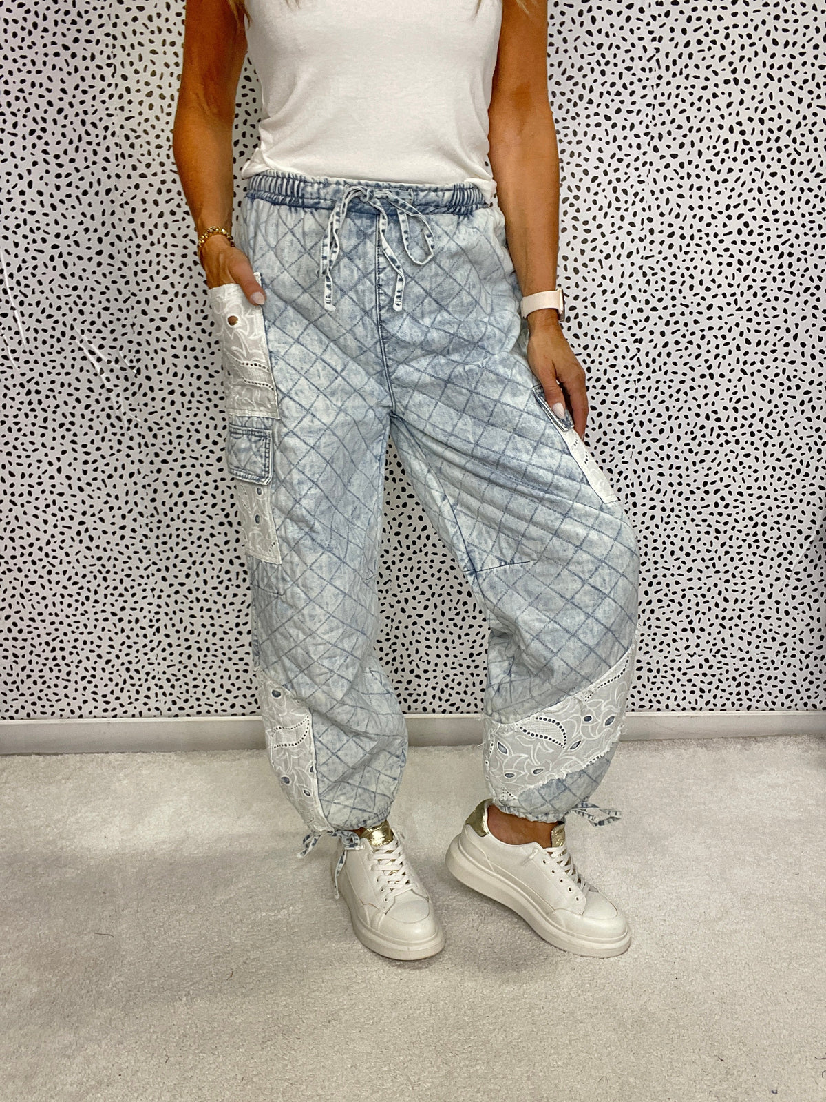 POL Pretty Please Quilted Joggers In Denim *Final Sale*