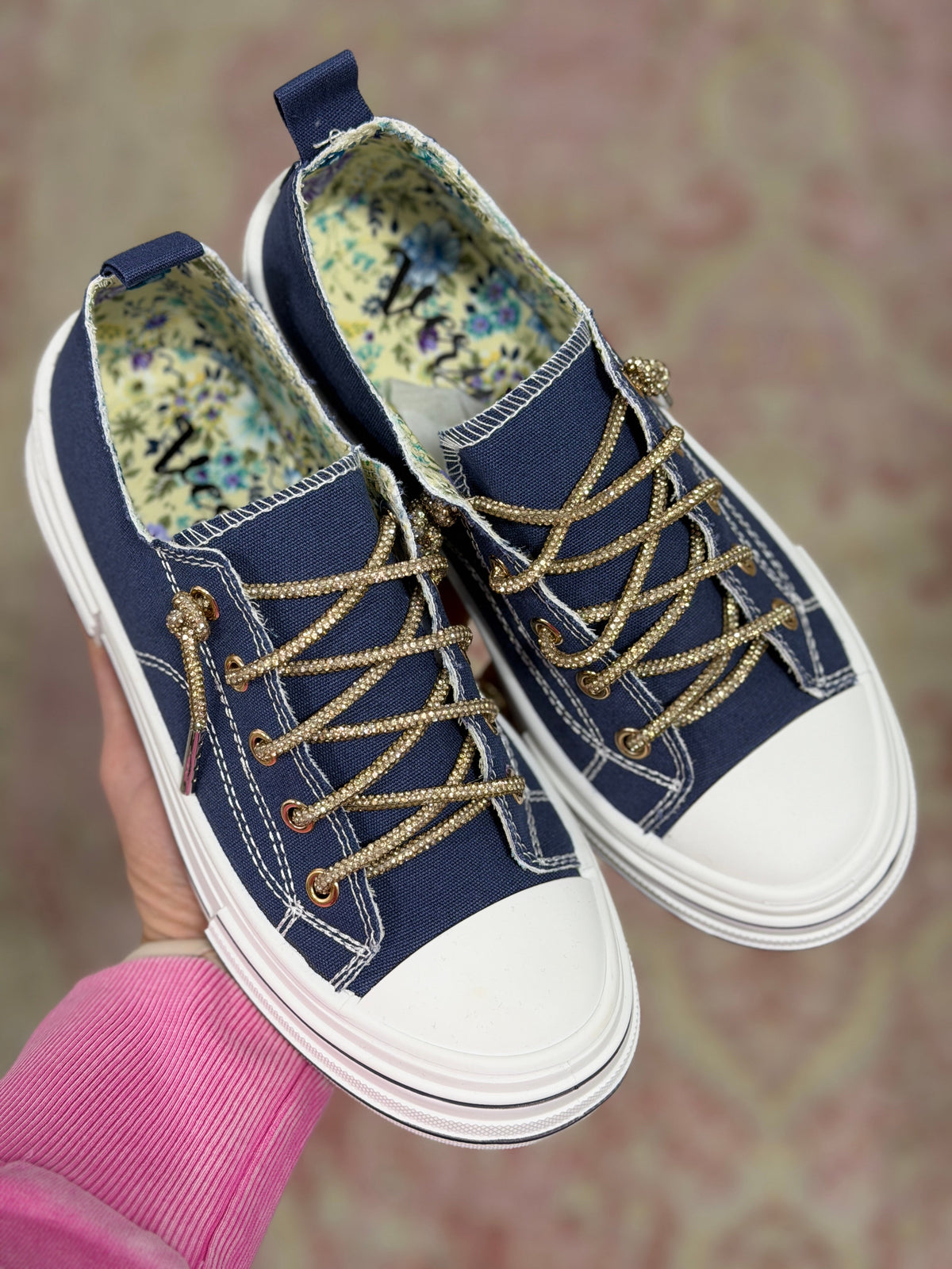 Very G Aman Navy With Gold Bling Laces Sneakers *Final Sale*