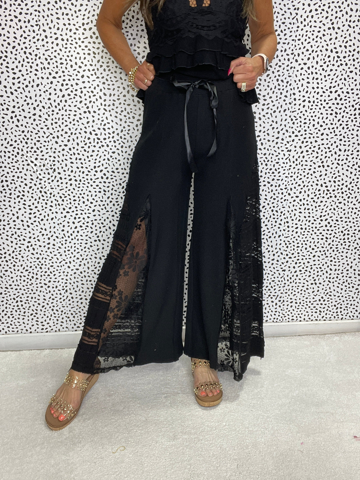 POL Sweet Charm Wide Leg Thermal And Lace Mix Pants In 2 Colors *Final Sale*