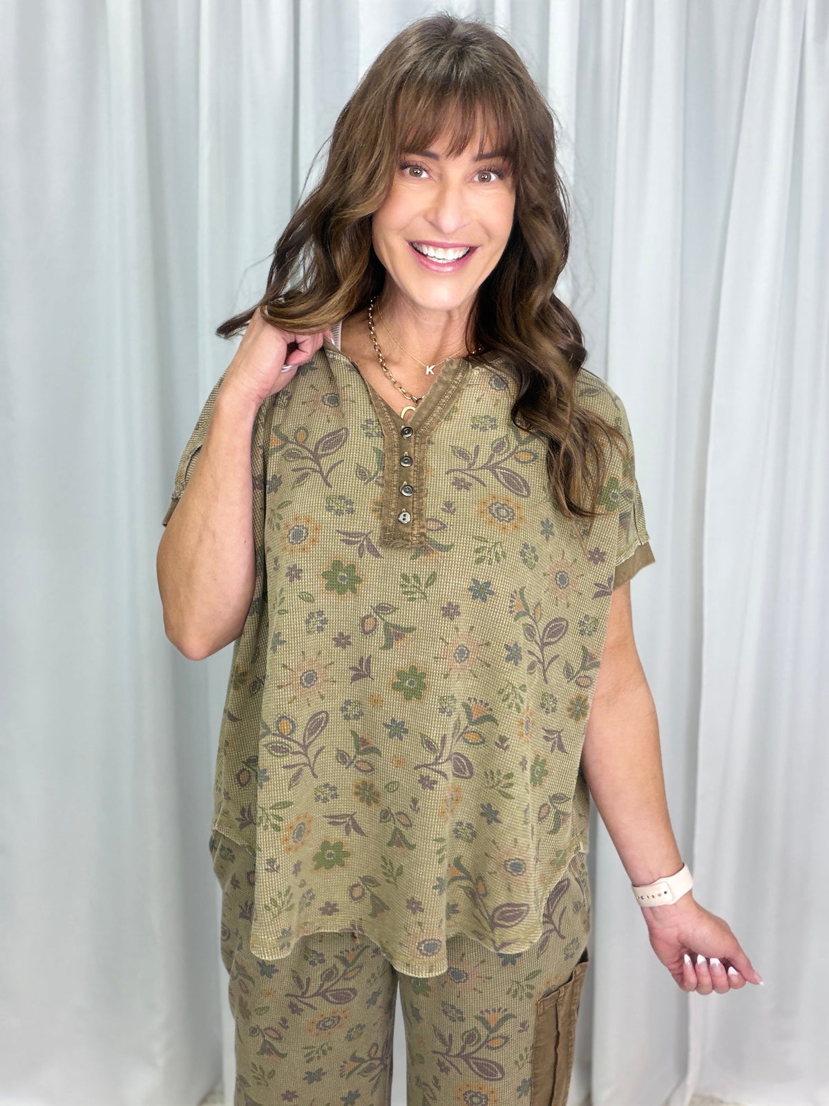Another Great Day Waffle Top In Olive