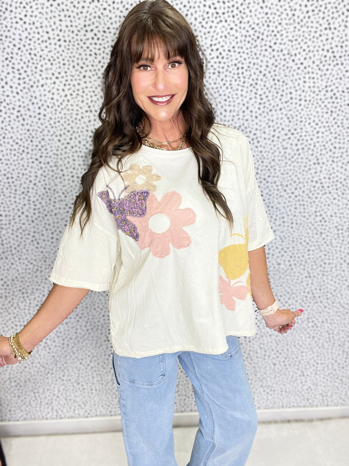 Oli & Hali Butterfly Bliss Patchwork Top In 2 Colors *Final Sale*