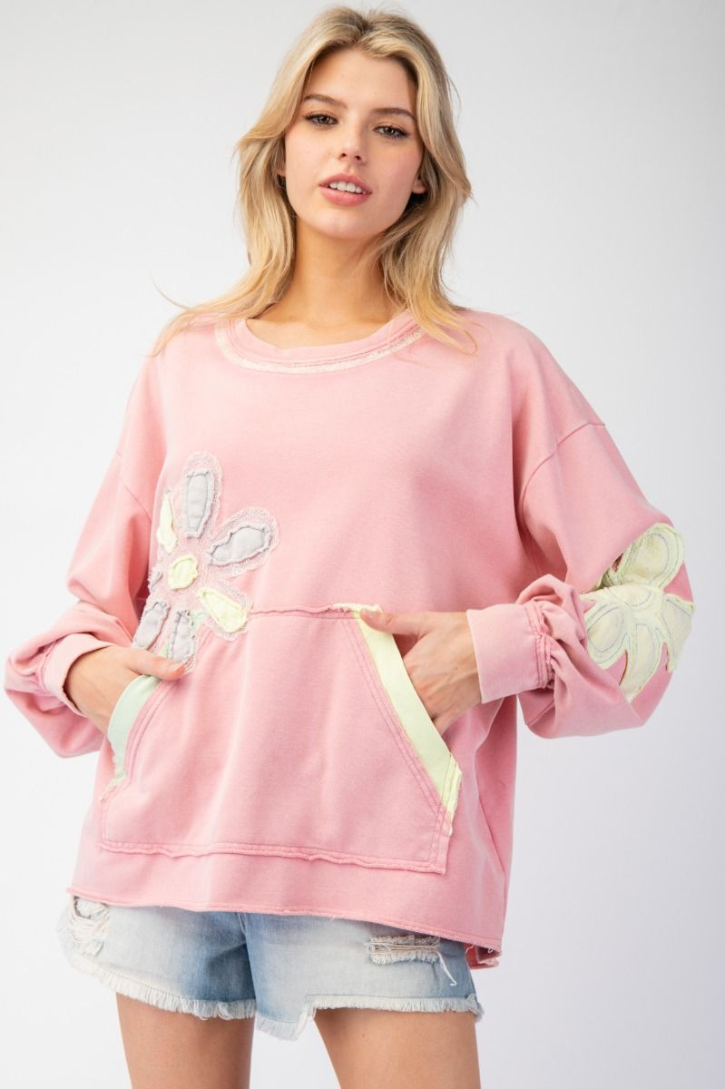 So Full Of Joy Flower Patch Terry Pullover In 3 Colors