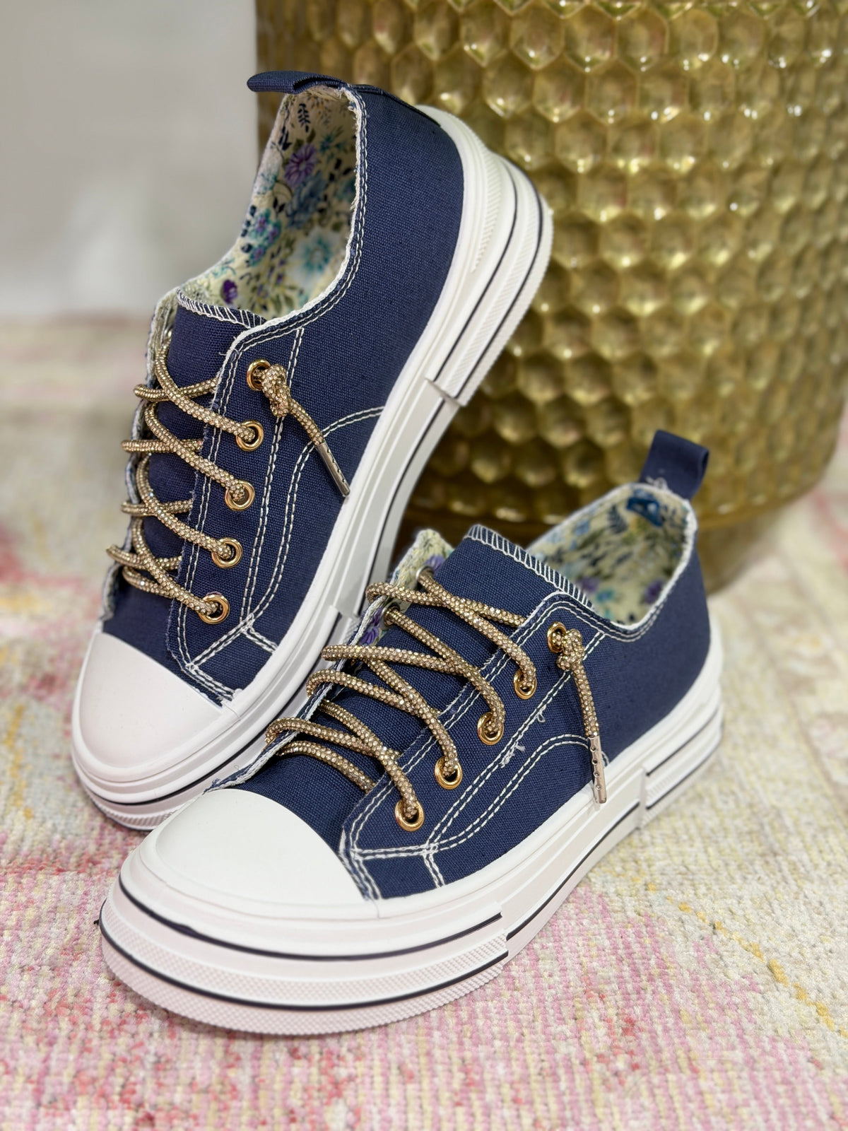 Very G Aman Navy With Gold Bling Laces Sneakers *Final Sale*