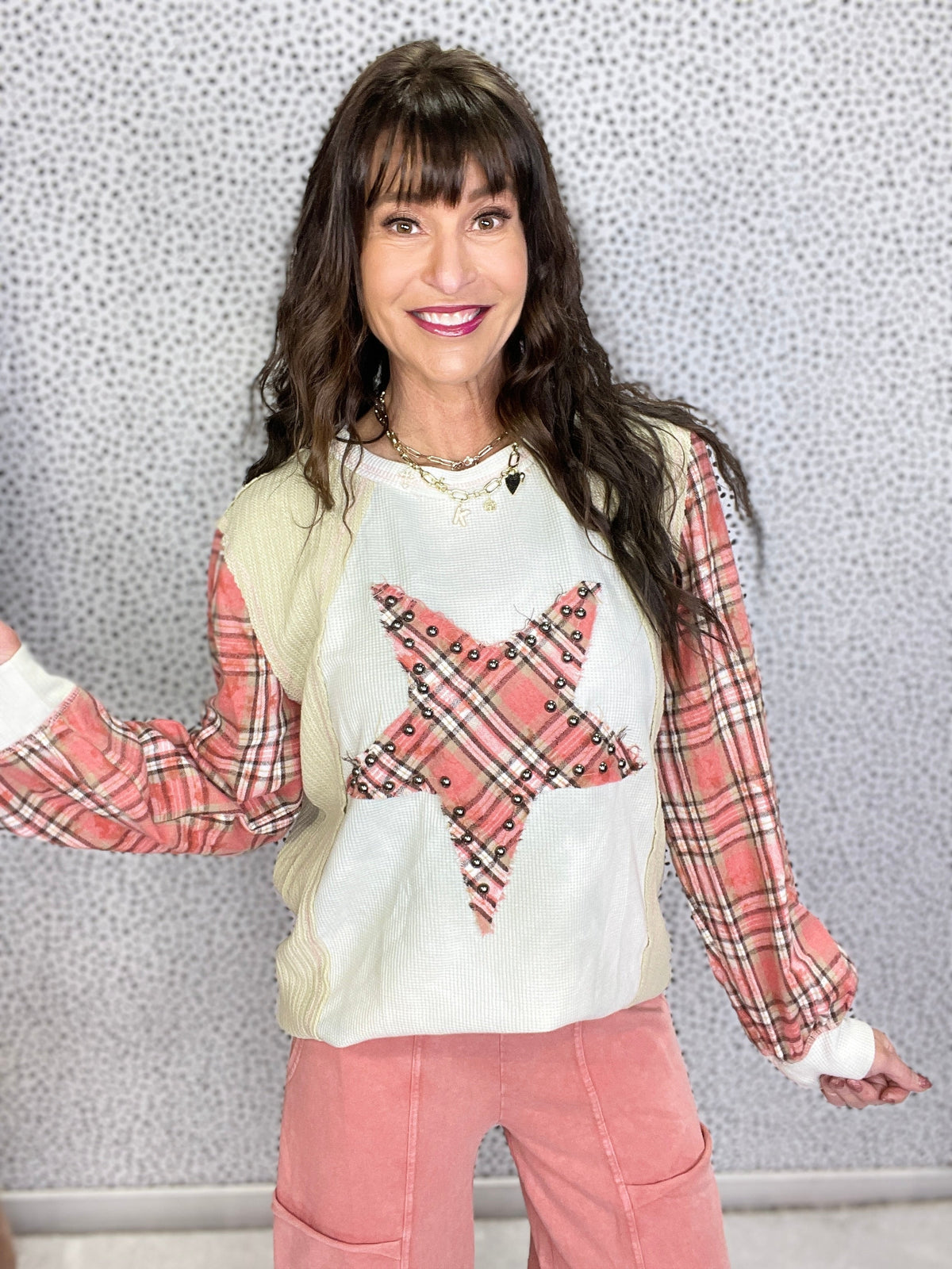 POL Into The Stars Long Sleeve Roomy Top In Sage *Final Sale*