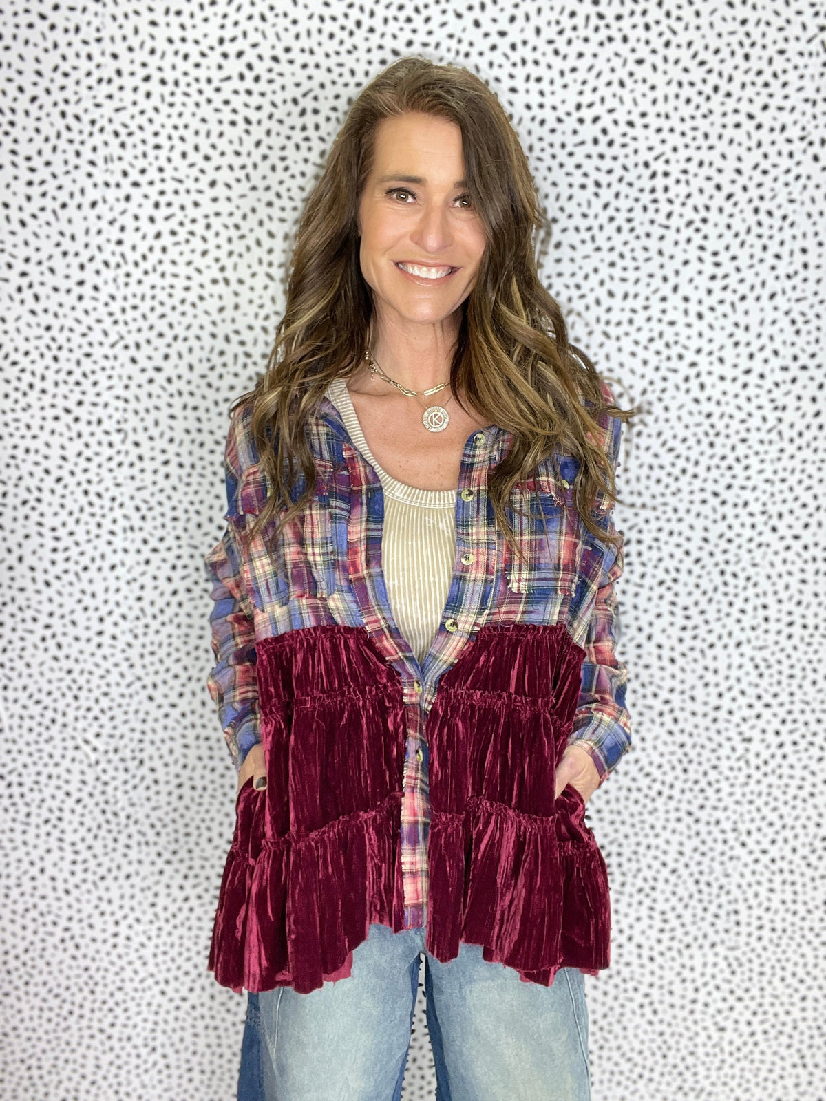 Oli & Hali Delicate Embrace Bleach Plaid Shirt In 2 Colors