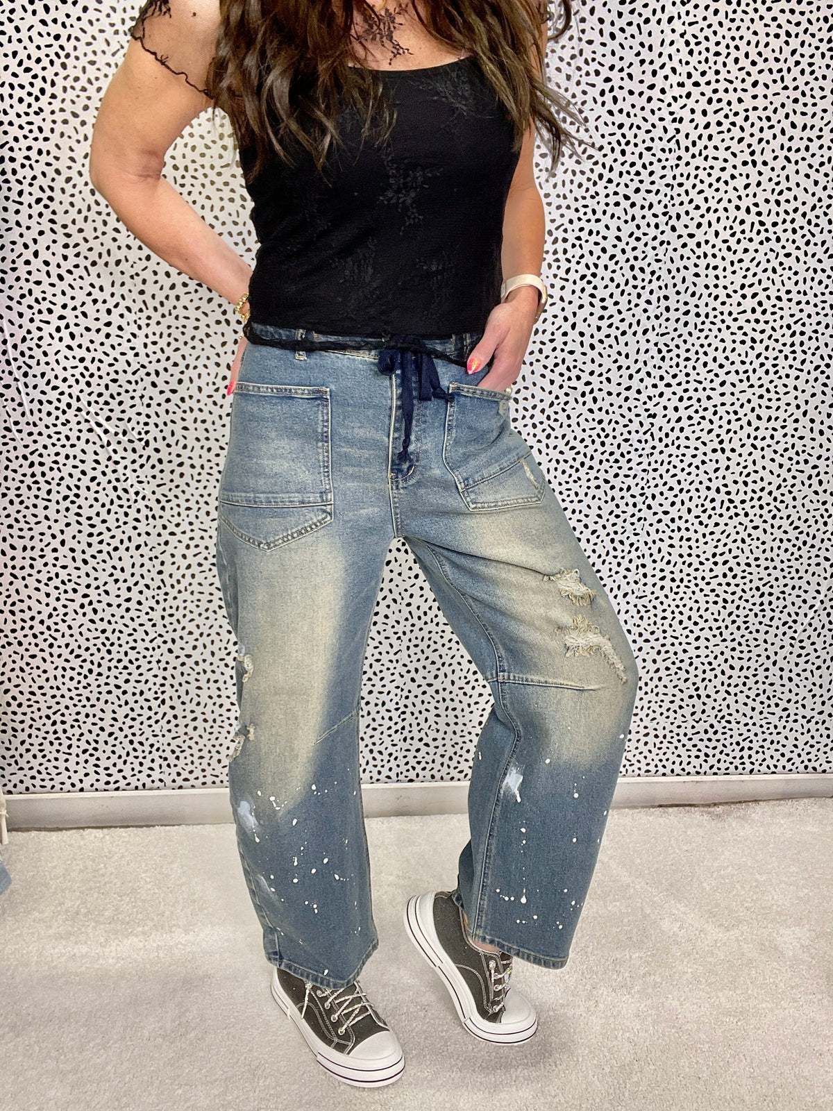 Lainey Washed Distressed Barrel Jeans 693 In 3 Colors