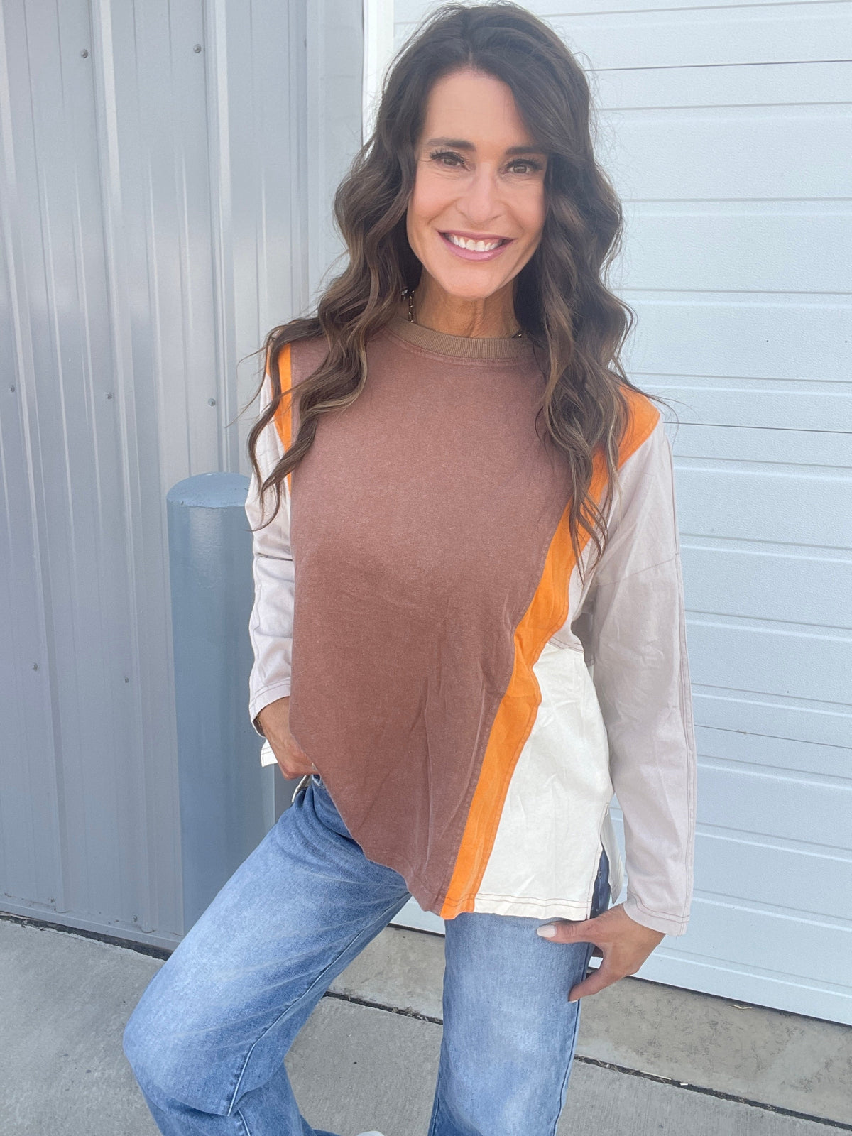 Splash of Color Cotton Crewneck Pullover In 2 Colors: Magenta, Mocha *Final Sale*