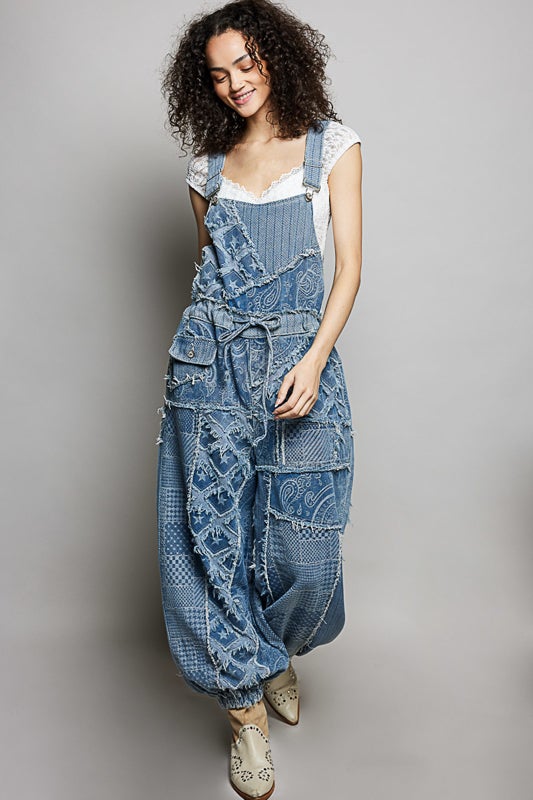 POL I Won't Give Up Patchwork Overalls In Denim