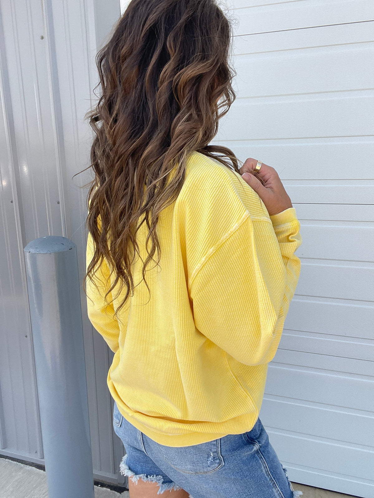 Snow Washed Essential Corded Crew Sweatshirt In Golden