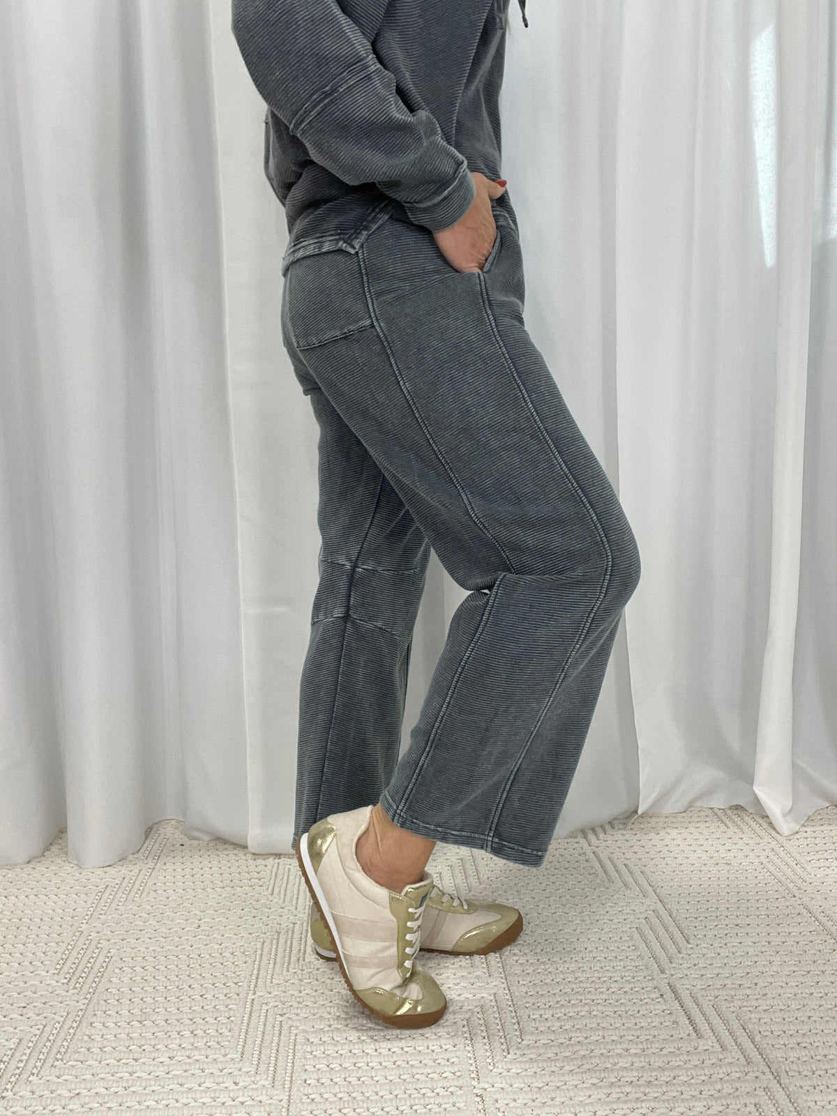 Circled Up Textured Rib Terry Pants In 2 Colors *Final Sale*