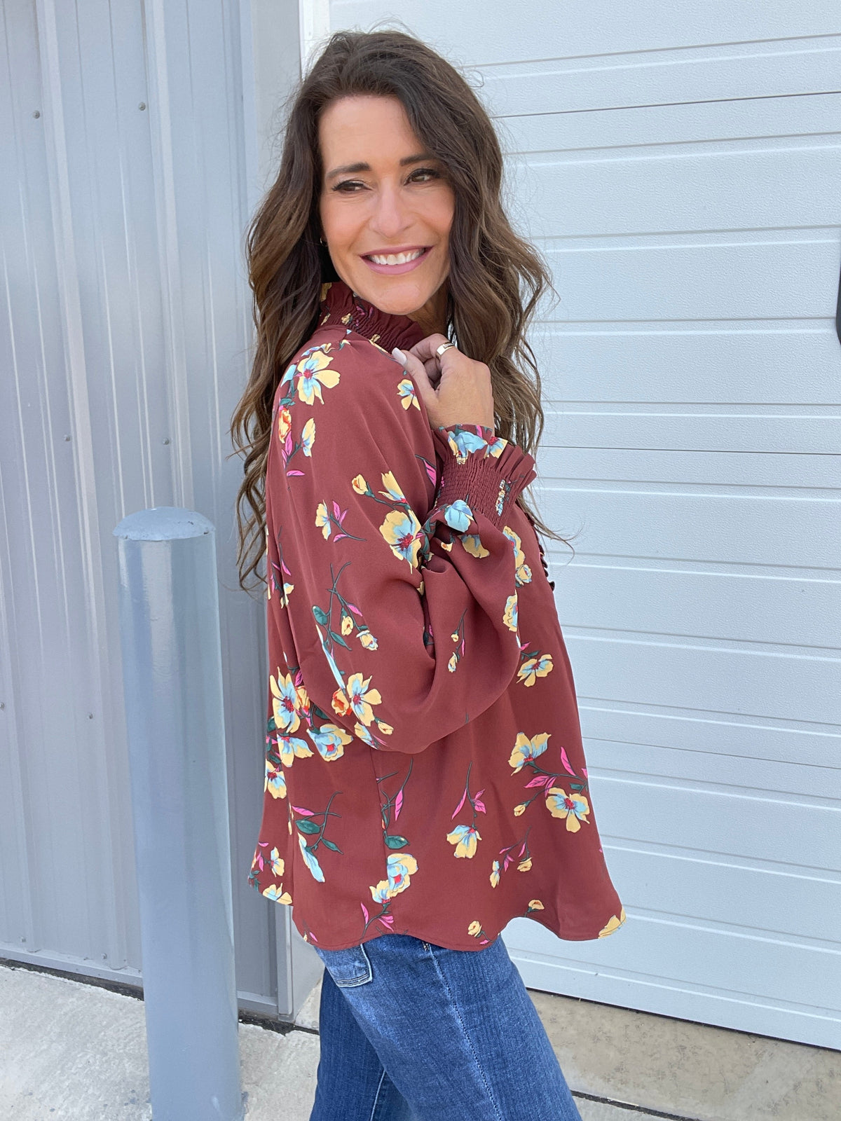 Beautiful Bliss Printed Woven Blouse In 2 Colors: Rose, Expresso *Final Sale*