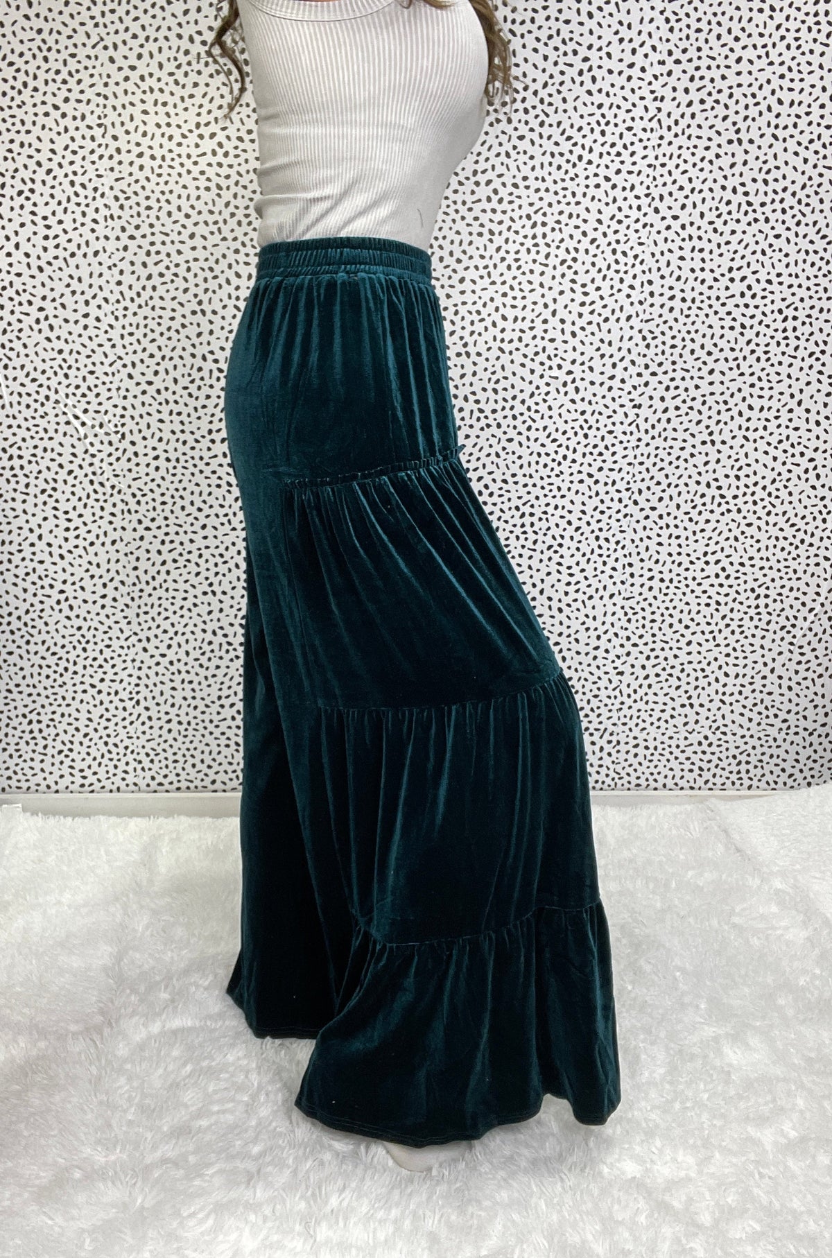 Do It Right Velvet Tiered Wide Ruffle Pants In 2 Colors *Final Sale*