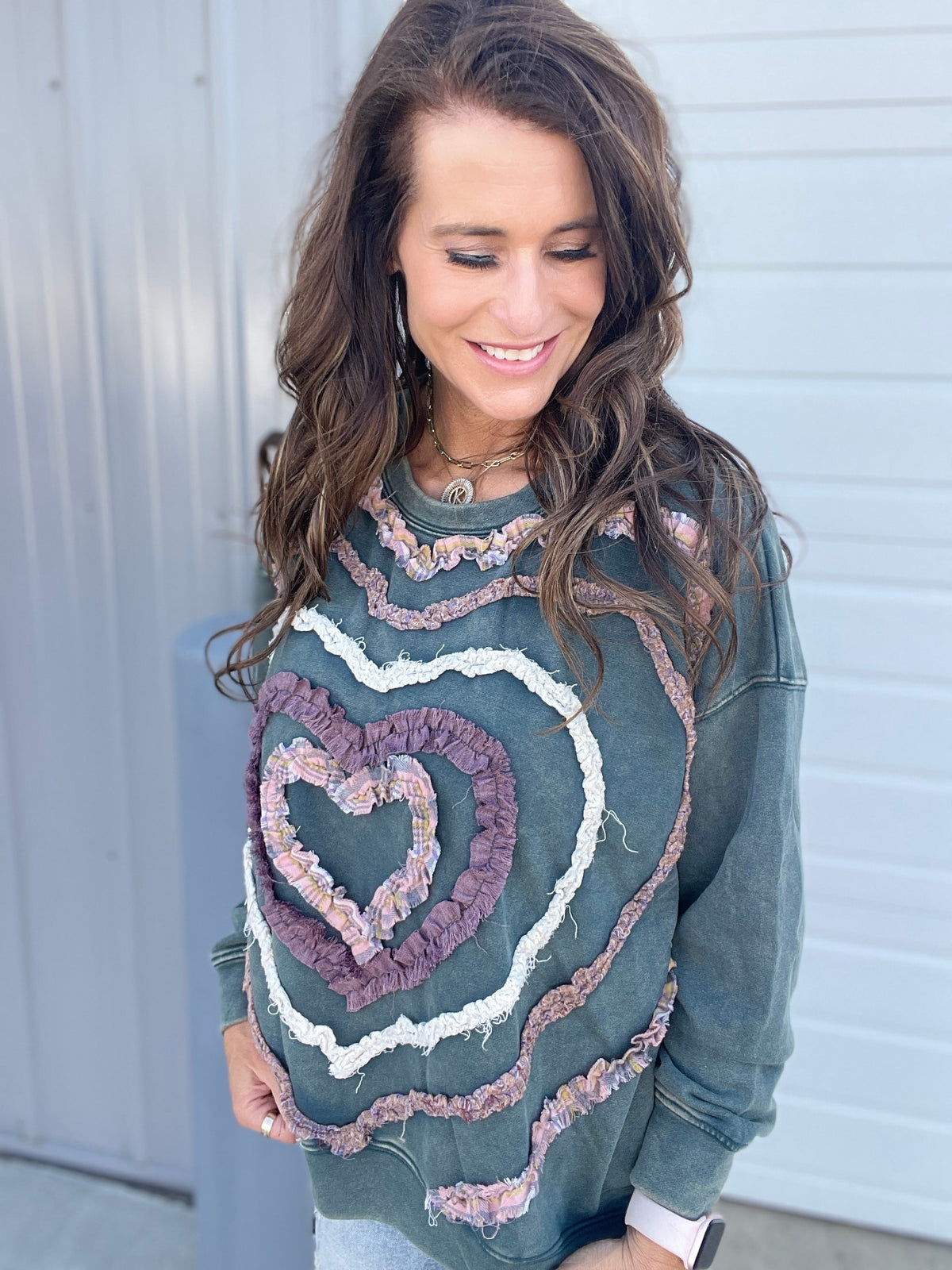 Oli & Hali Forever Love Mineral Washed Heart Terry Knit Top In 4 Colors