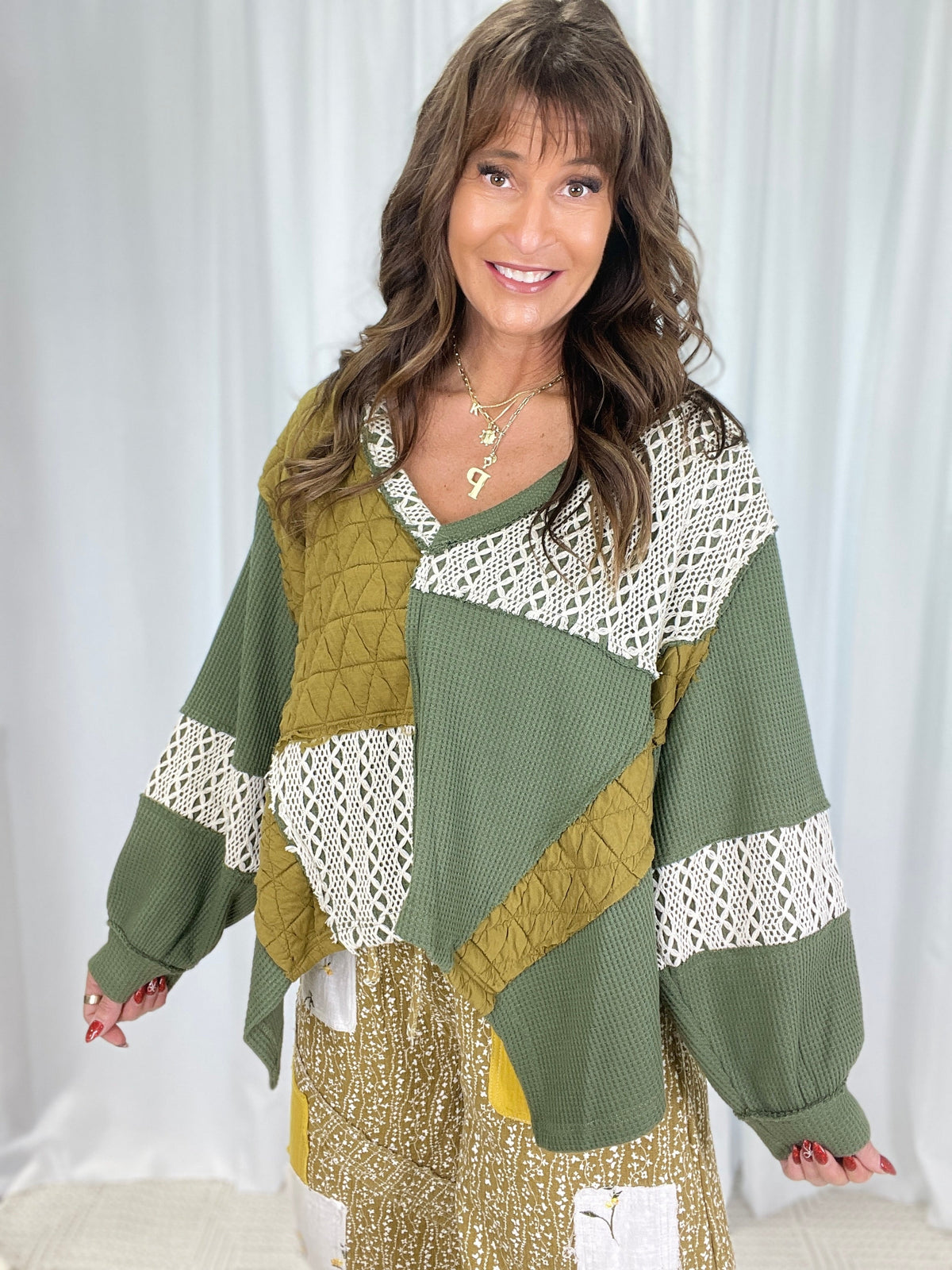 Quilted Charm Crochet Long Sleeve in 2 Colors *Final Sale*