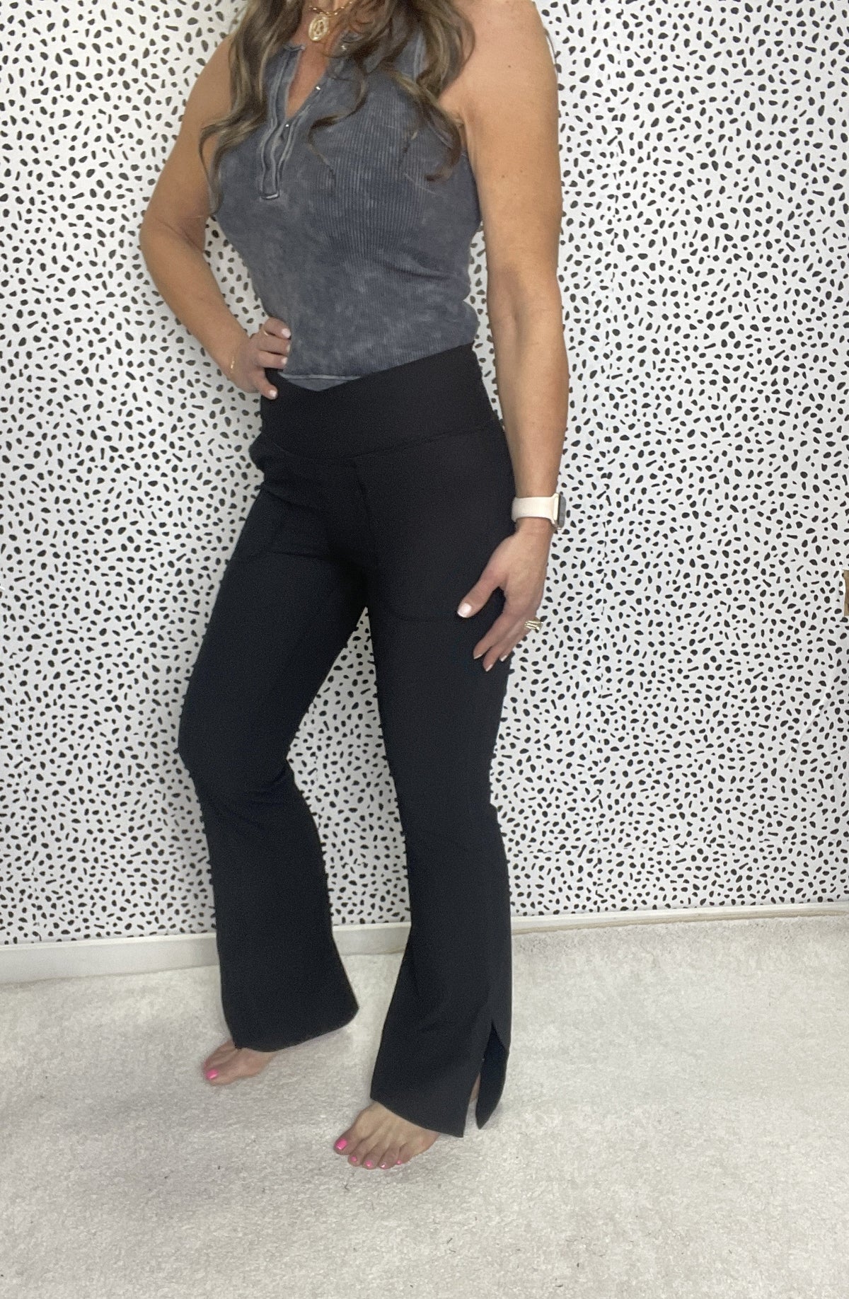 Ribbed V Waist Crossover Flared Leggings