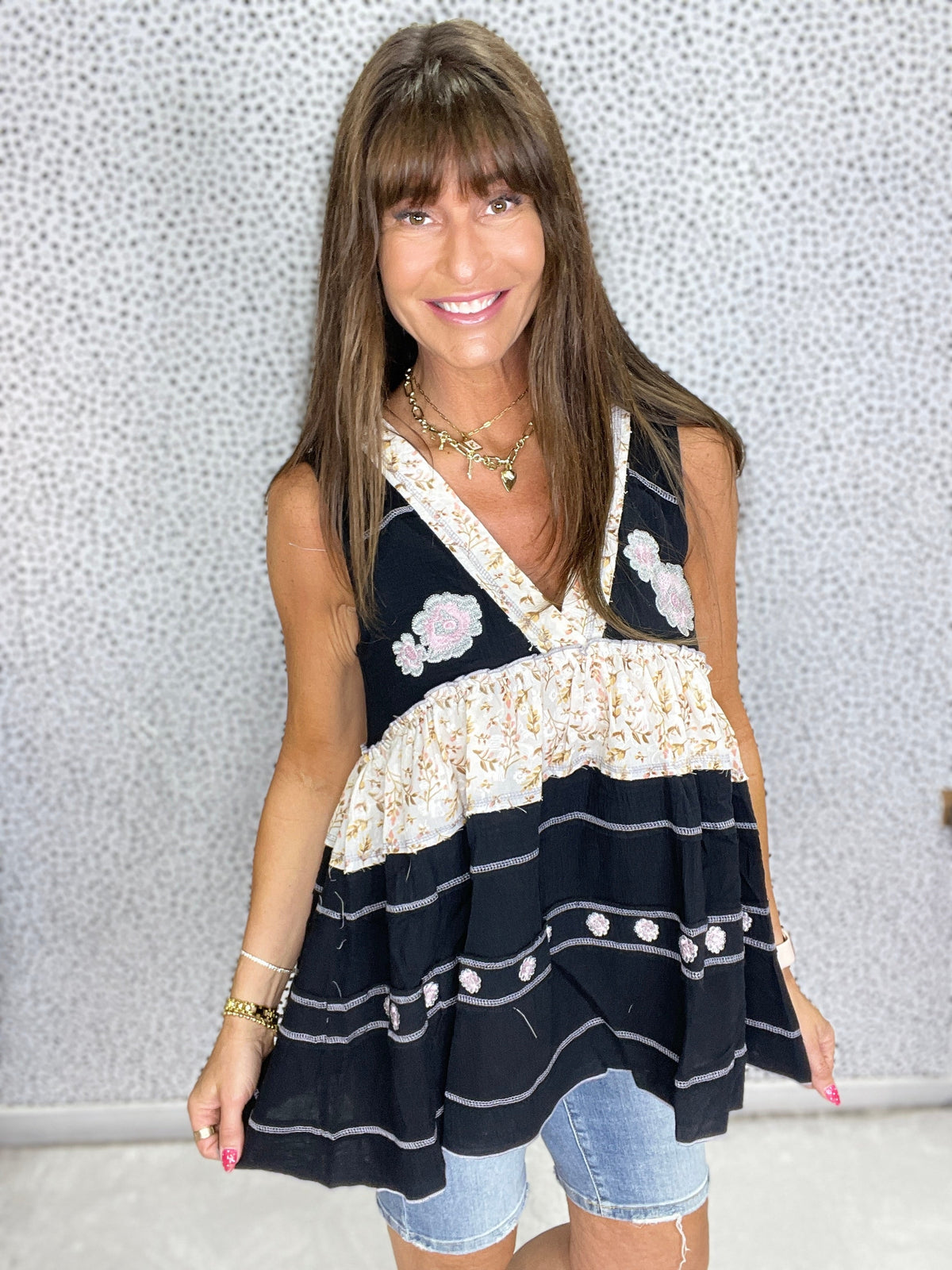 Pol Flora Edge Linen Top in 4 Colors
