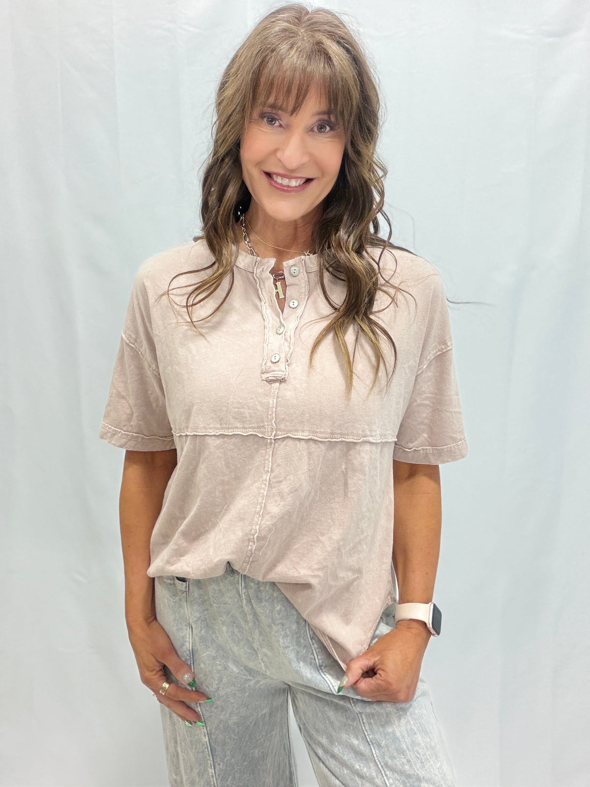 No One Like You Mineral Washed Henley Top In 4 Colors