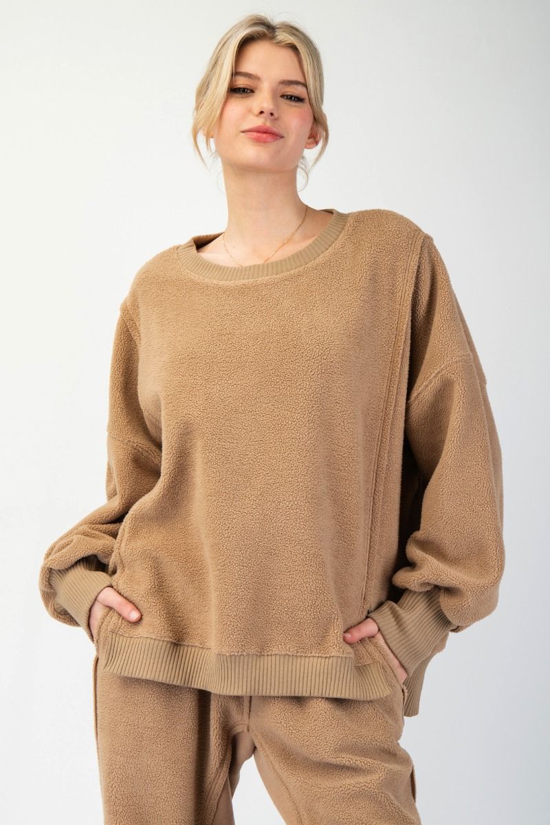Warm Embrace Fleece Pullover In Marsala *Final Sale*