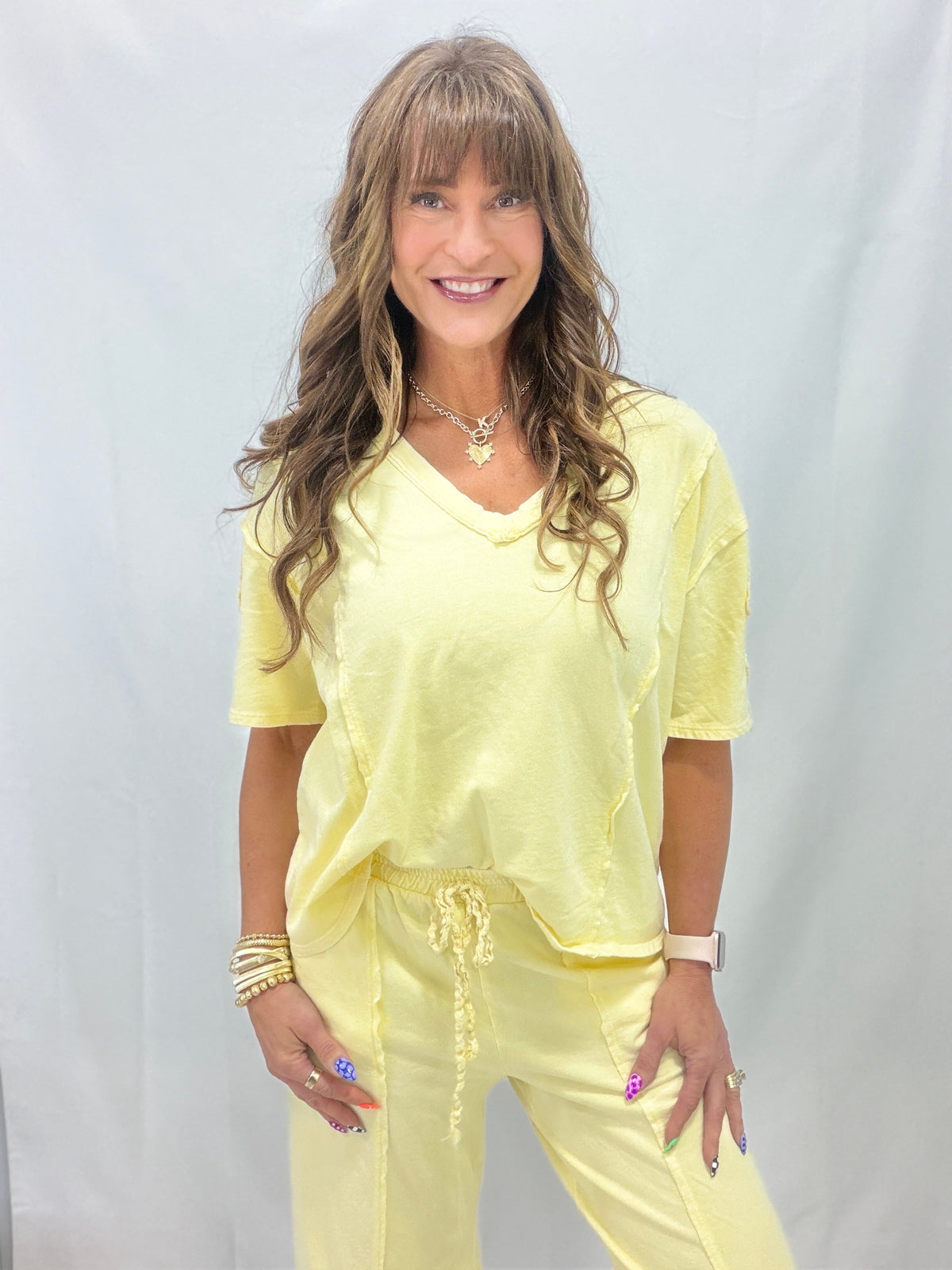 Charmed By Bows Mineral Washed Slit Top In 5 Colors