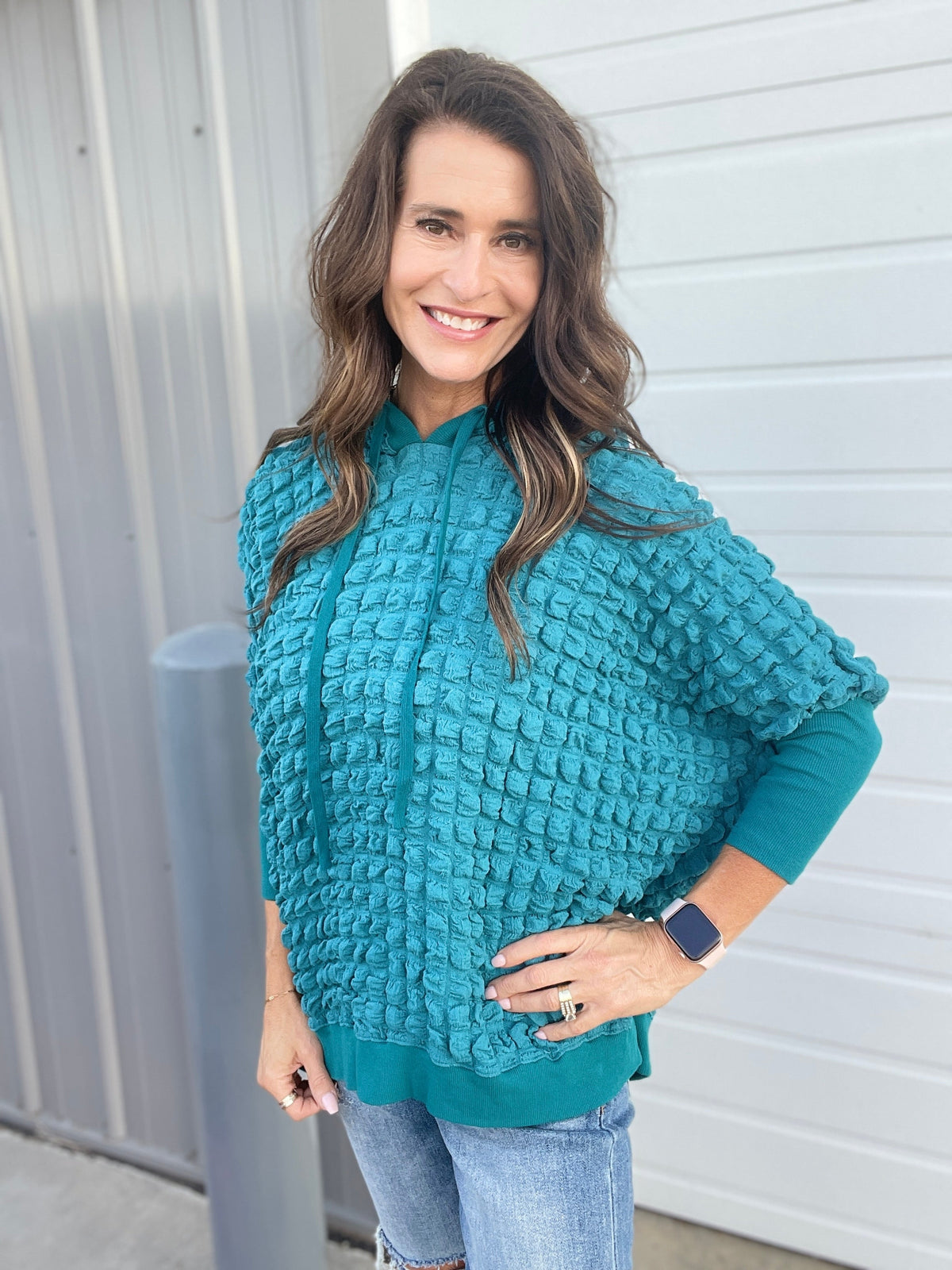 Bubbly Bliss Loose Fit Bubble Hoodie In 3 Colors: Black, Pink, Teal *Final Sale*