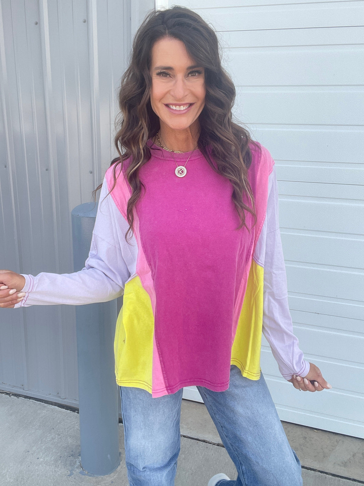 Splash of Color Cotton Crewneck Pullover In 2 Colors: Magenta, Mocha *Final Sale*