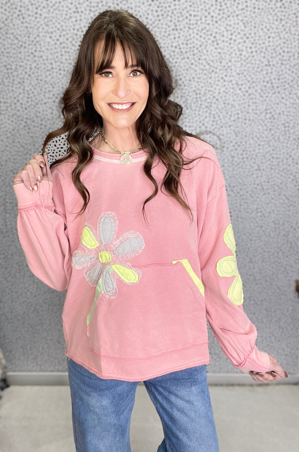 So Full Of Joy Flower Patch Terry Pullover In 3 Colors