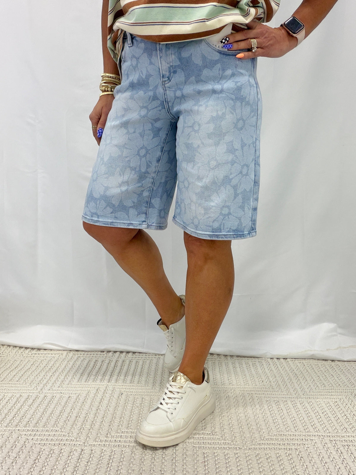 Daydream Believer Floral Slouch Bermuda Shorts In Light