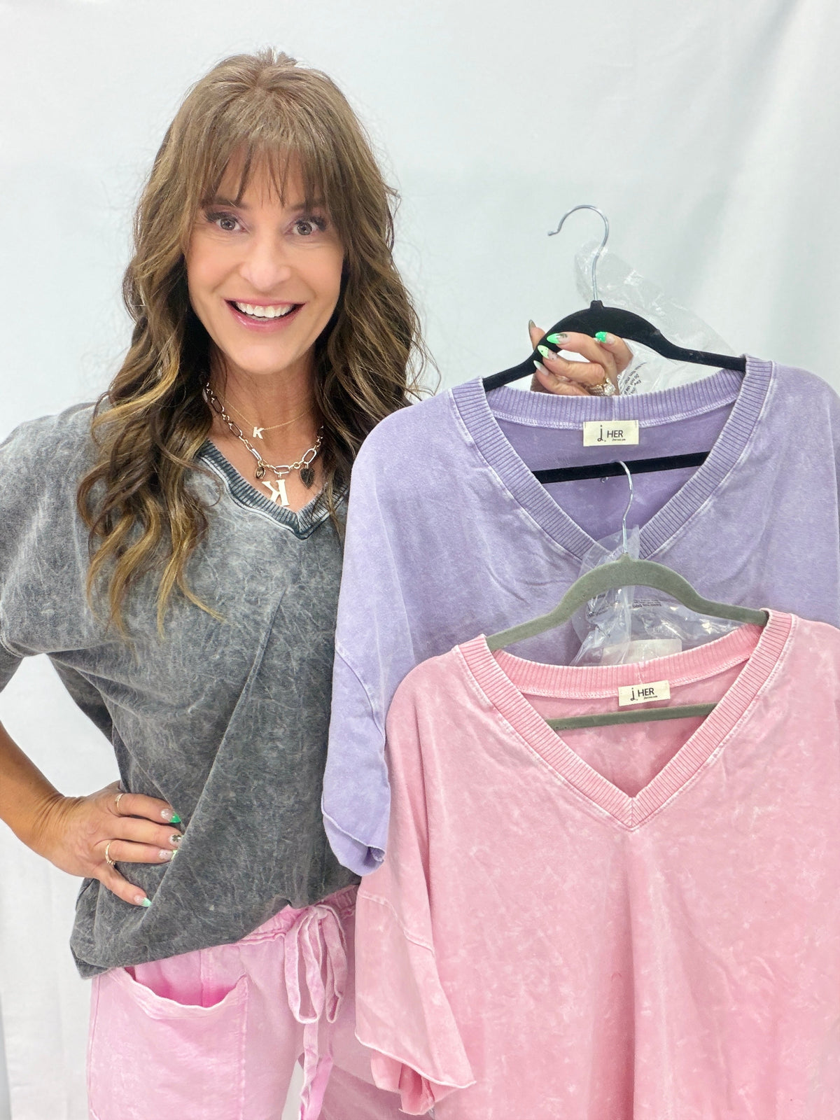 Mineral Wash V Neck Basic Top In 14 Colors