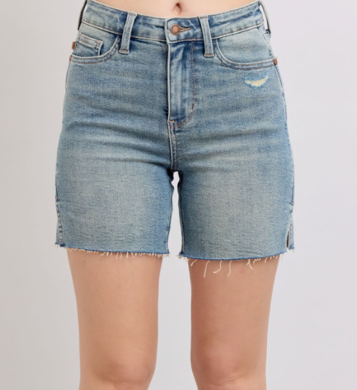 Judy Blue Carlie High Waist Vintage Wash Side Slit Shorts 296 In Medium *Final Sale*
