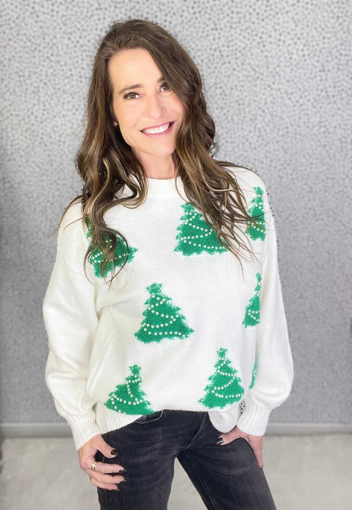 Oh Christmas Tree Pearly Detail Oversized Sweater