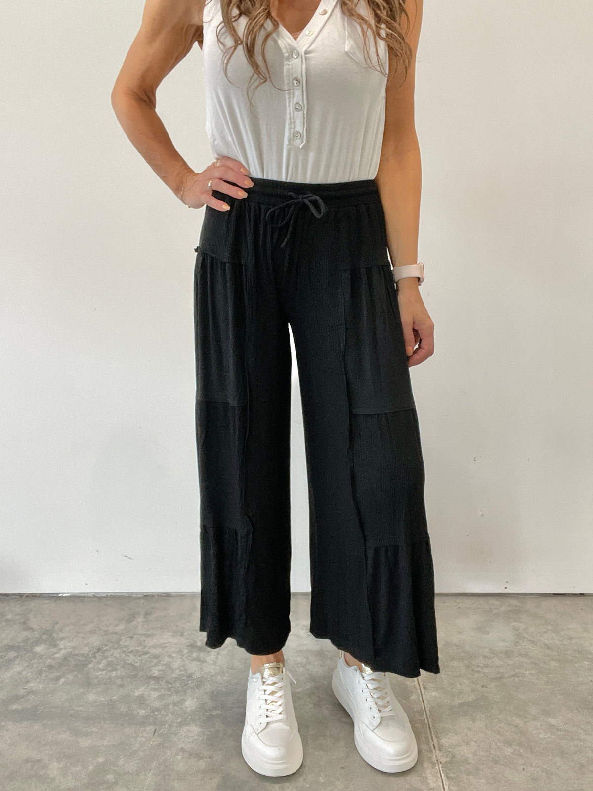Pol A Little Bit Of Paradise Wide Leg Crop Pants In 5 Colors: Black, Grey, Pink, Mocha, Ivory