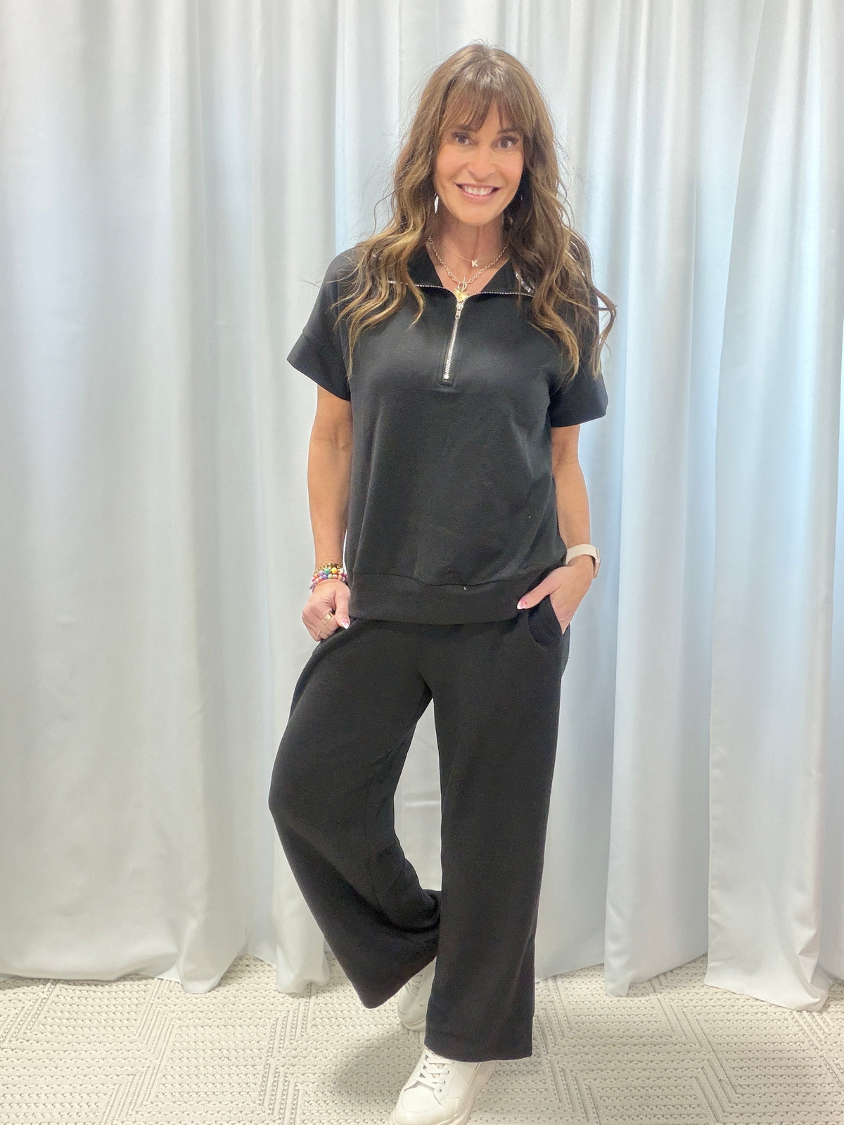 Catalina Front Zip Two Piece Set In Black