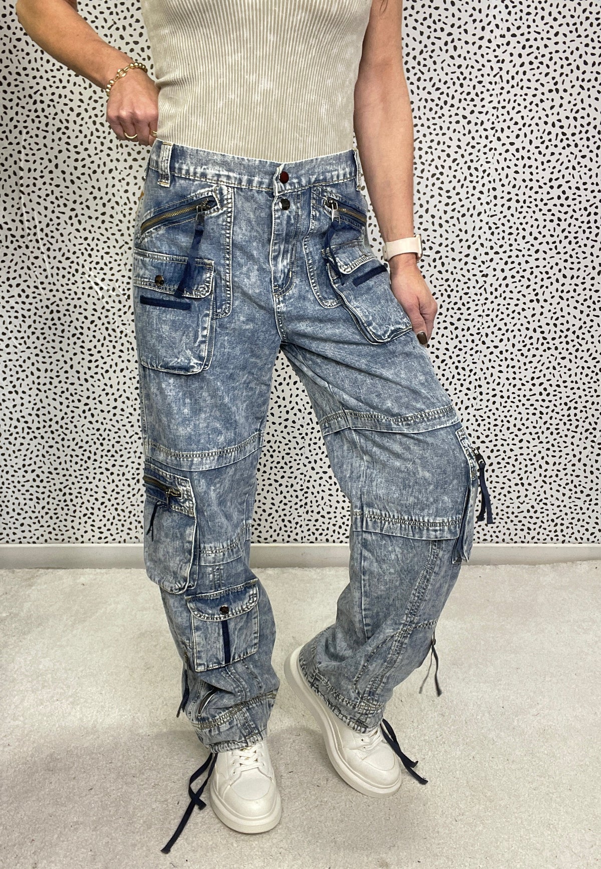 Oli & Hali Melanie Washed Cargo Denim Jeans 309 In Denim *Final Sale*