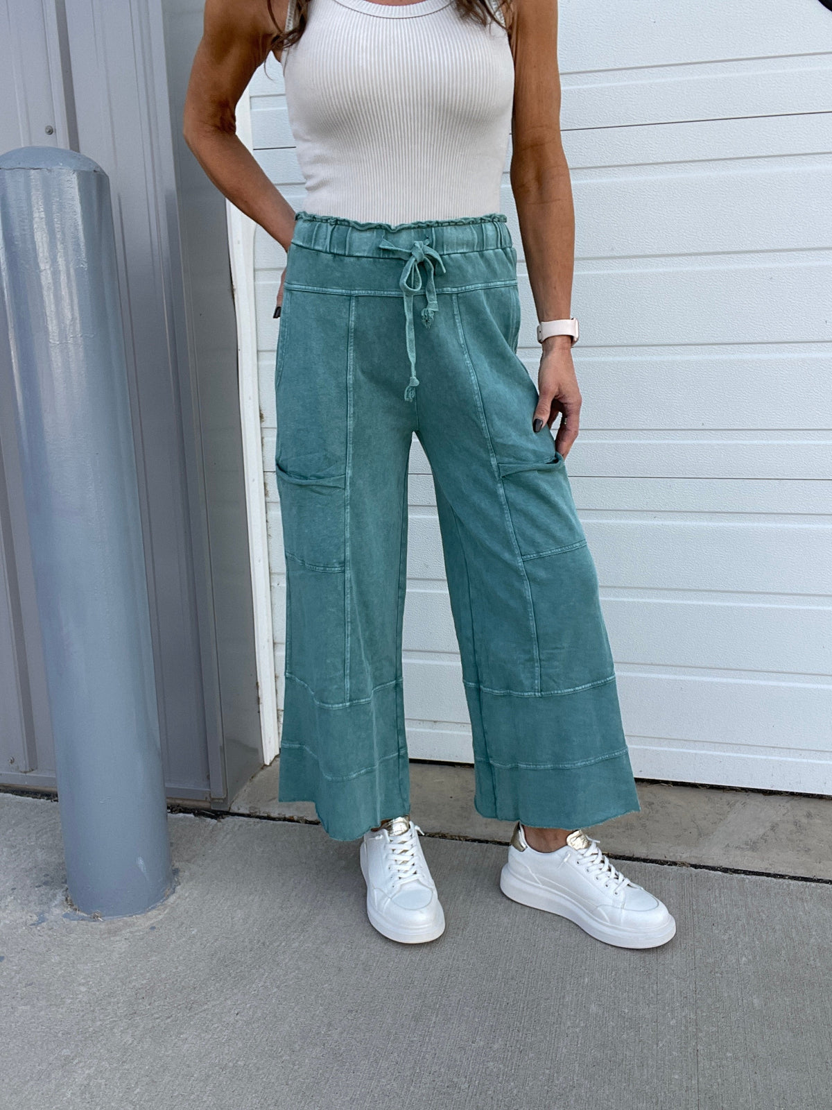 Get Going Mineral Washed Knit Crop Pants In 11 Colors *Final Sale*