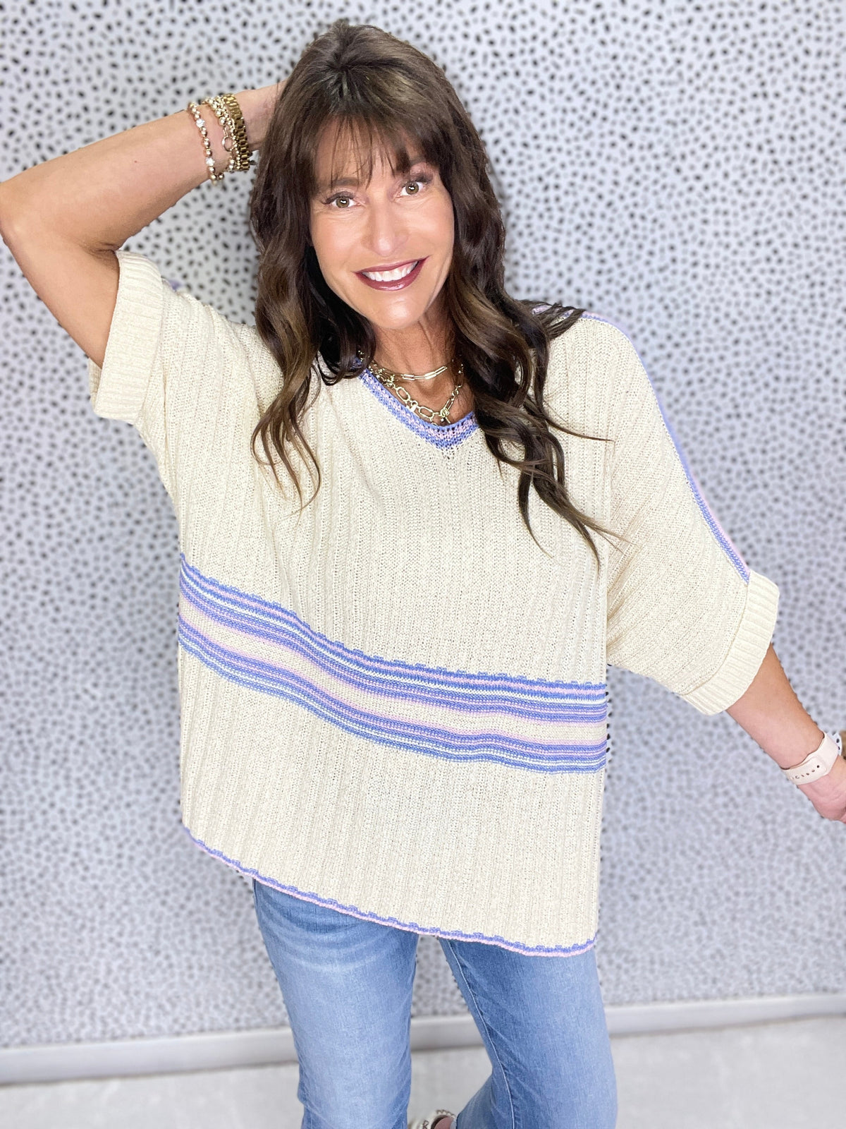 Vivid Valley V-Neck Short Sleeve Sweater Top In 2 Colors *Final Sale*