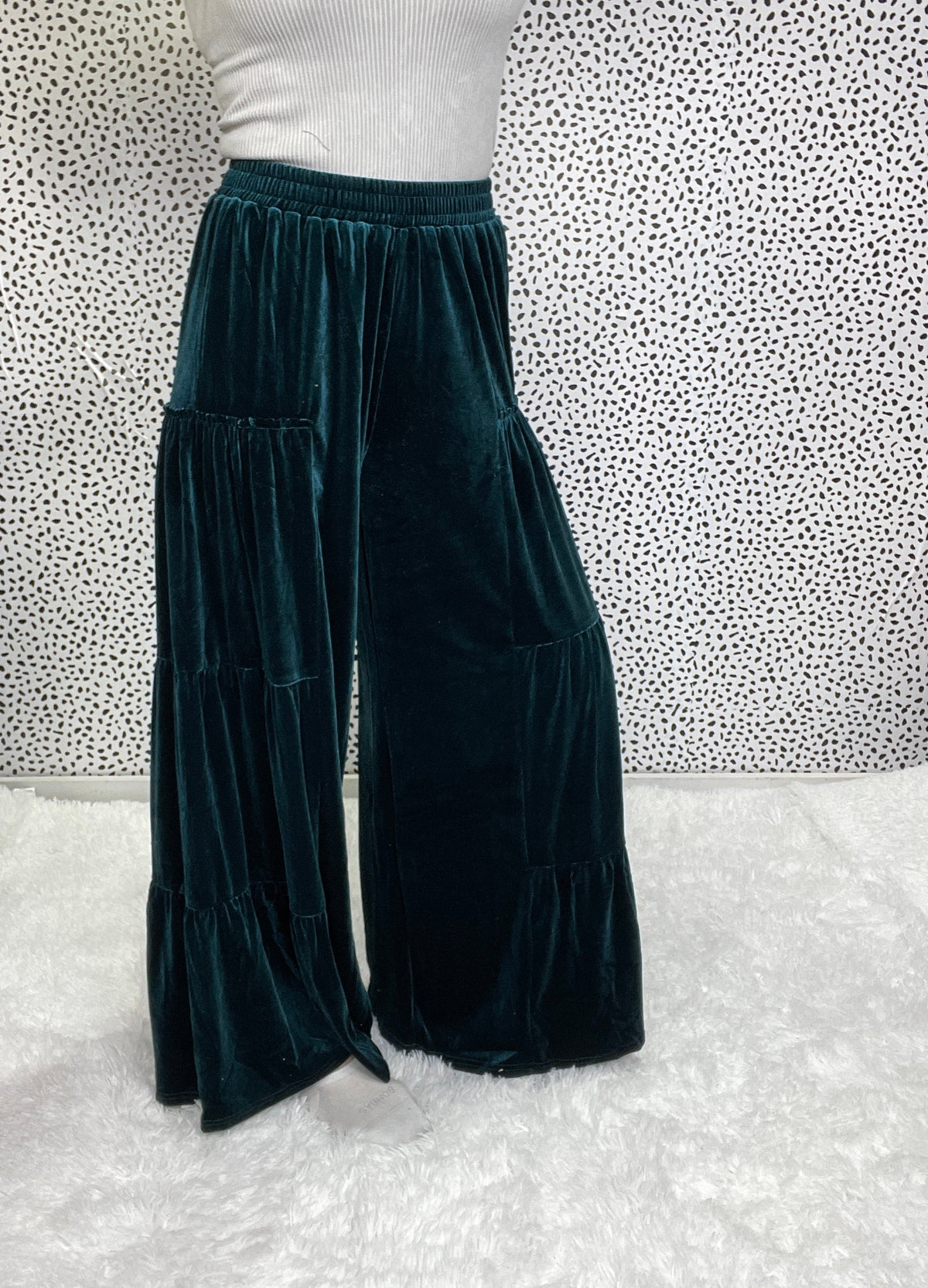 Do It Right Velvet Tiered Wide Ruffle Pants In 2 Colors *Final Sale*